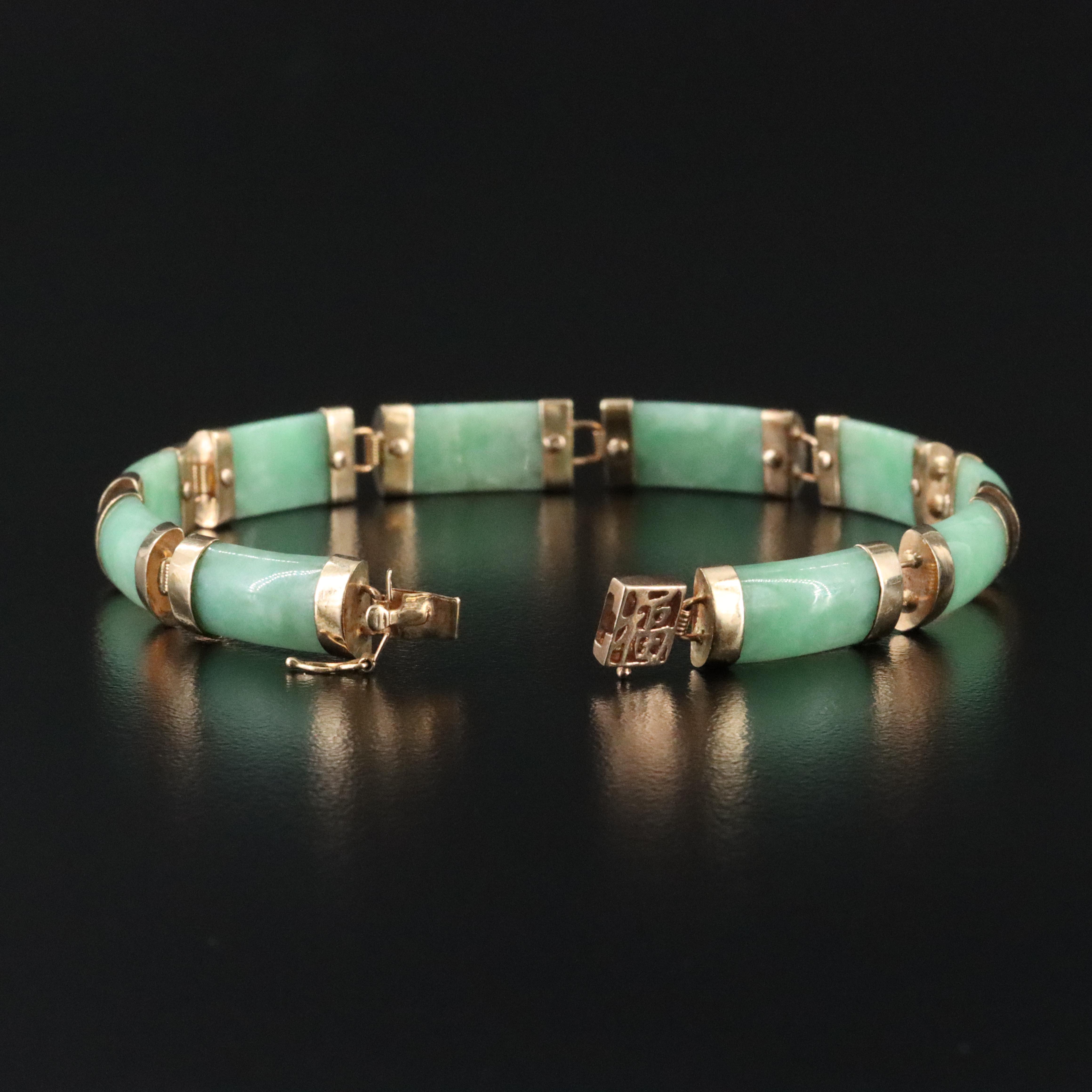Chinese 14K Jadeite "Good Fortune" Bracelet