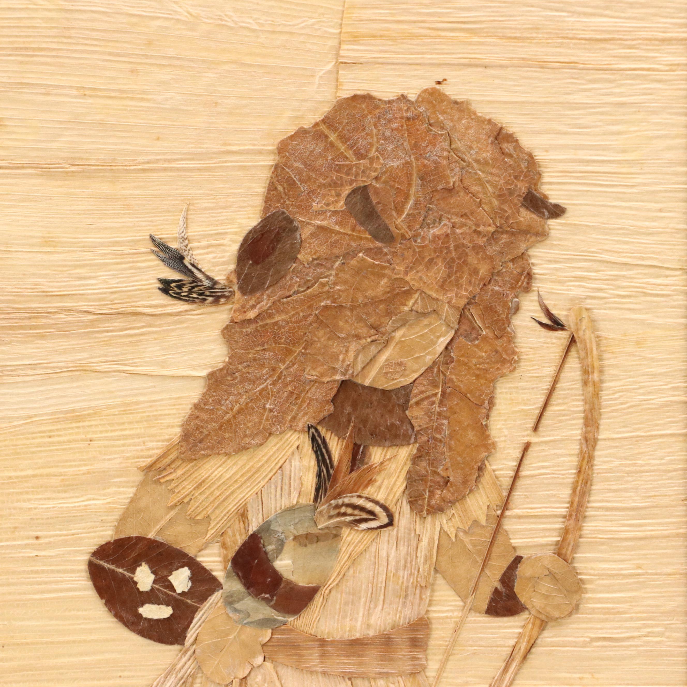 Collage with Dried Leaves of Native American with Bow