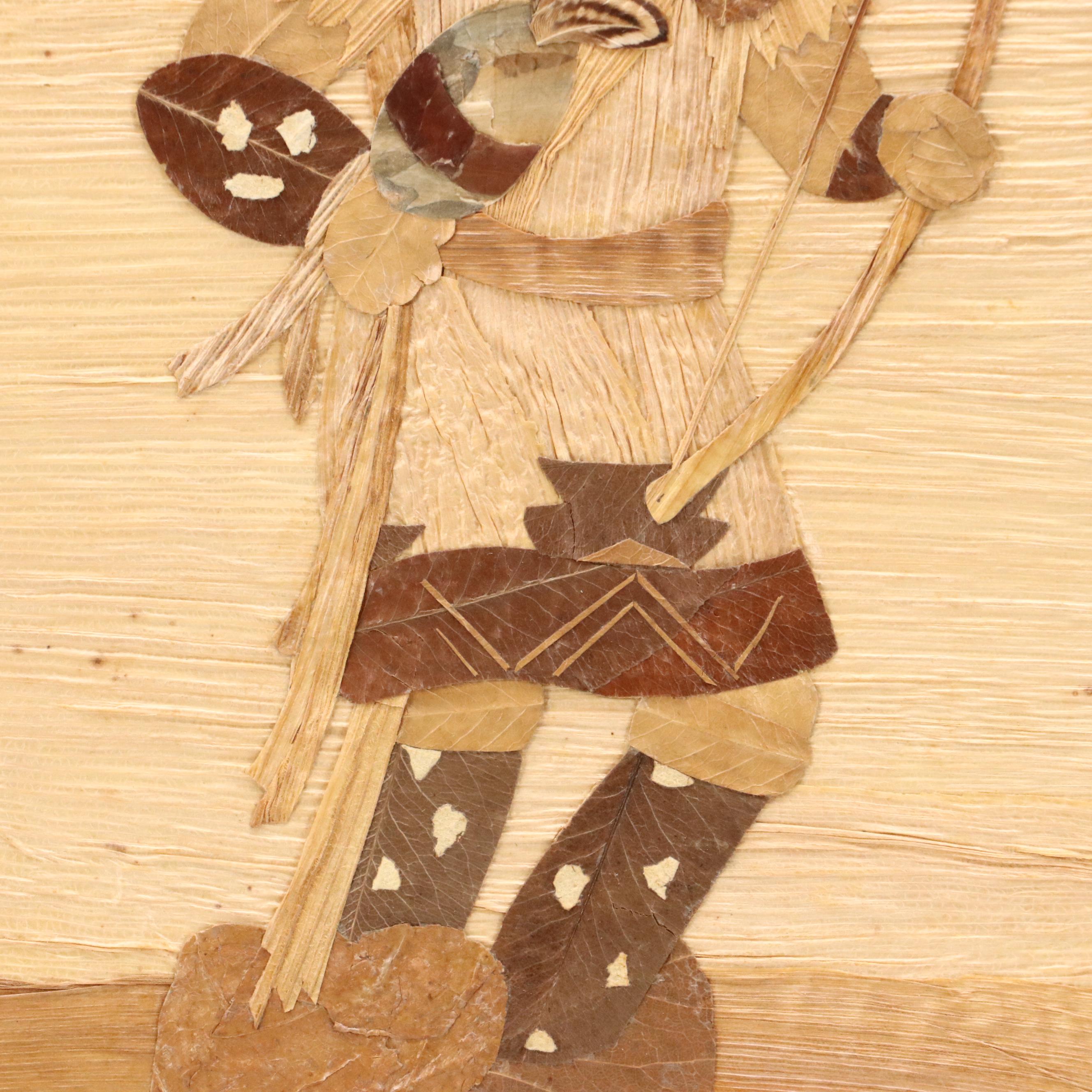 Collage with Dried Leaves of Native American with Bow