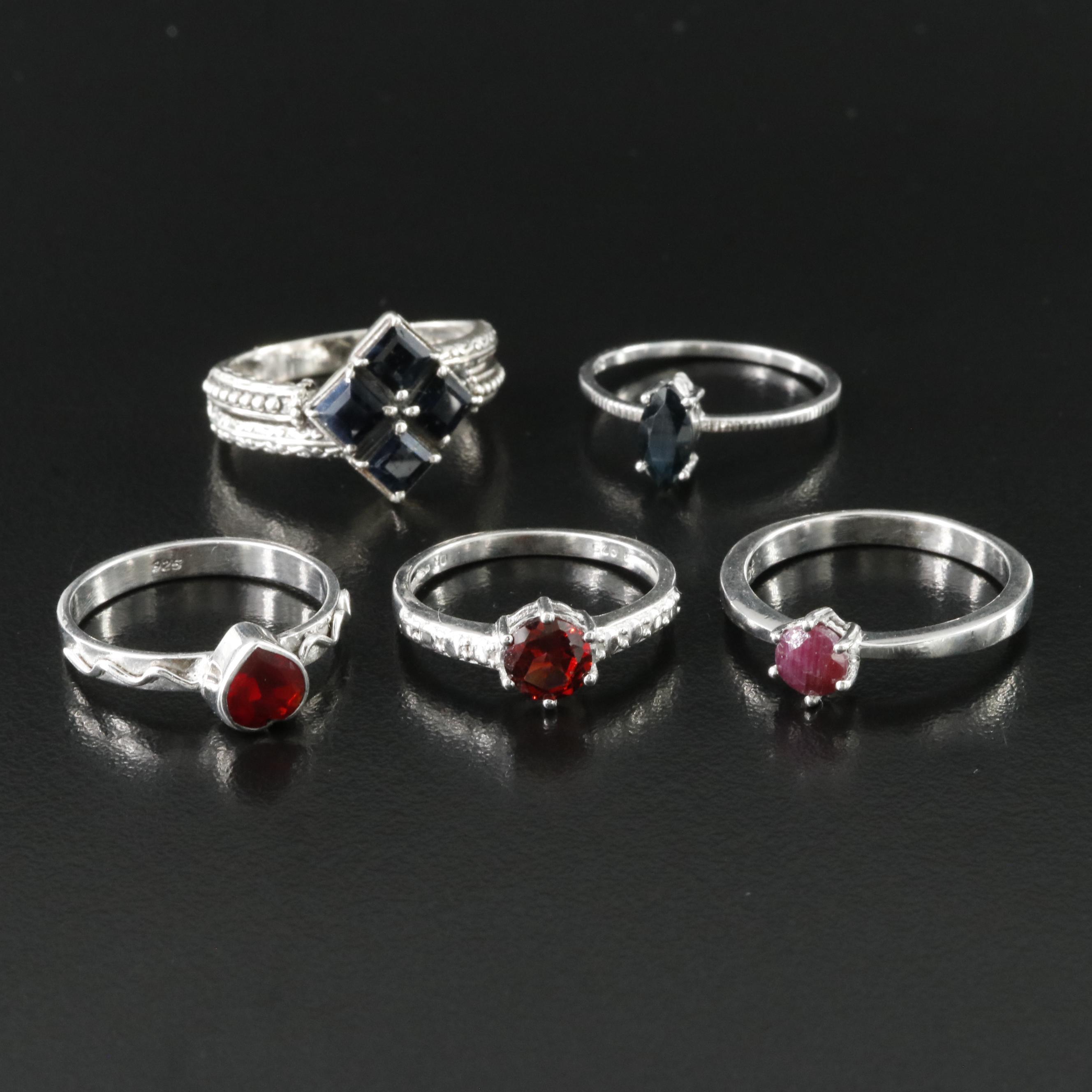 Sterling Gemstone Rings Including Garnet and Sapphire