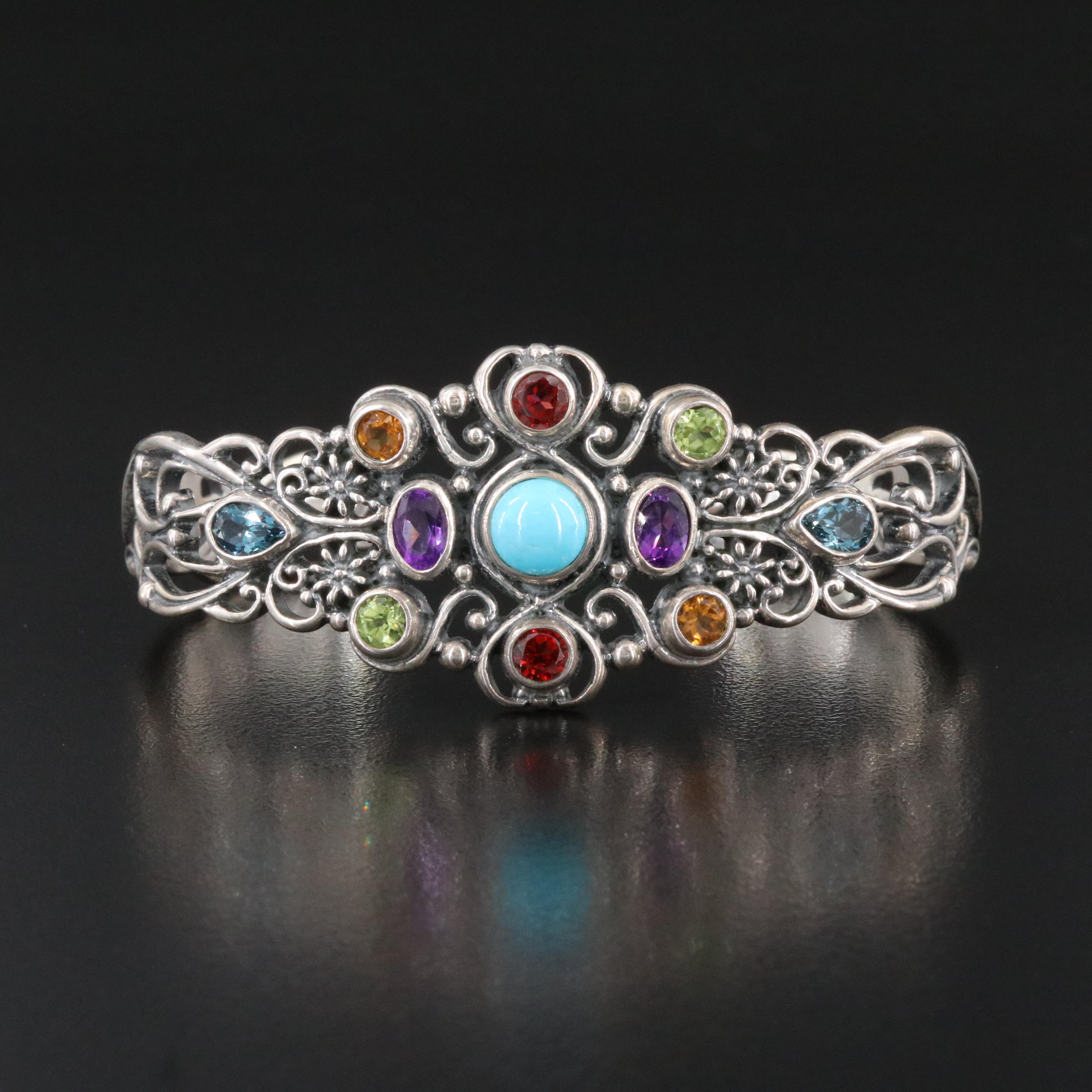 Carolyn Pollack for Relios Sterling Turquoise and Gemstone Cuff Bracelet