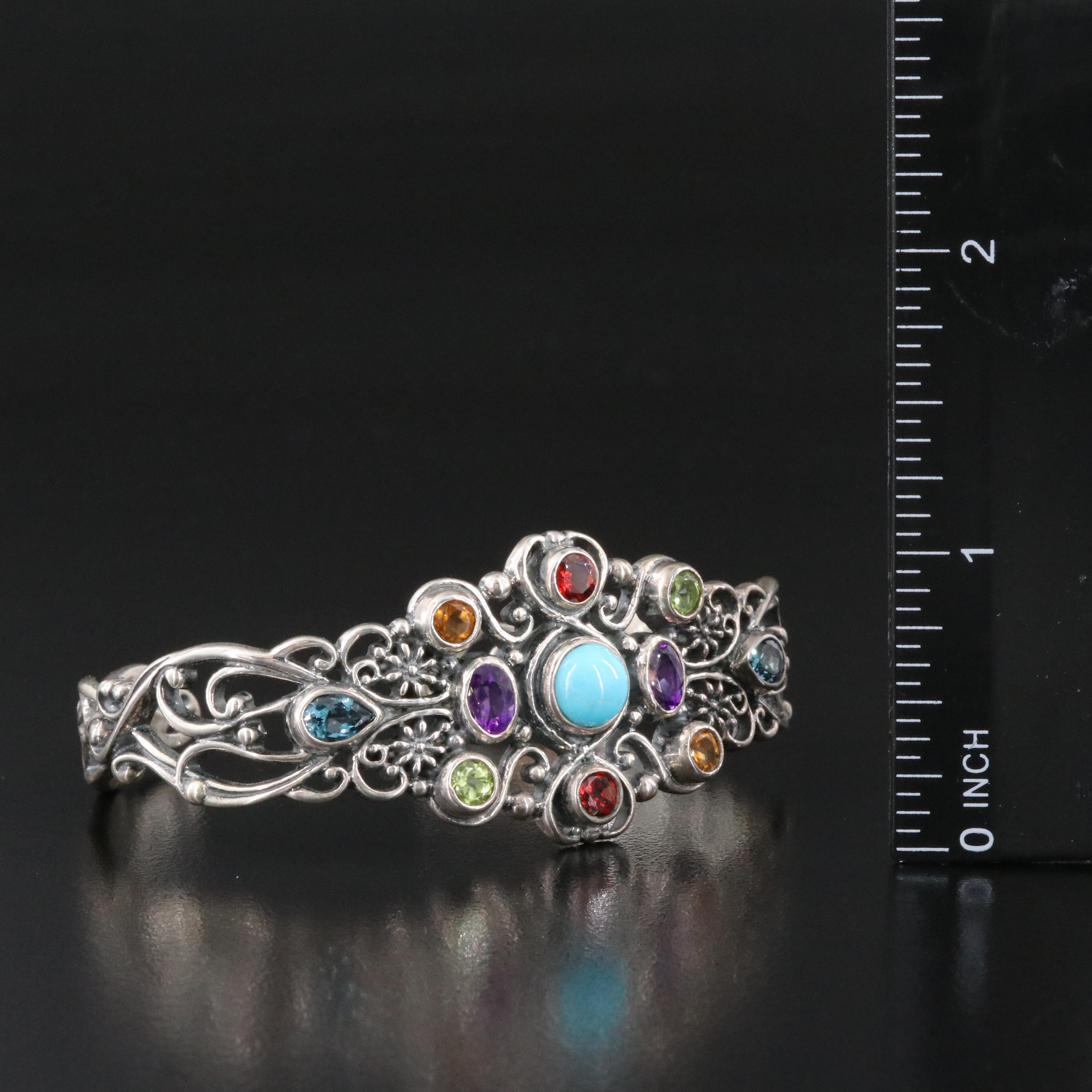 Carolyn Pollack for Relios Sterling Turquoise and Gemstone Cuff Bracelet