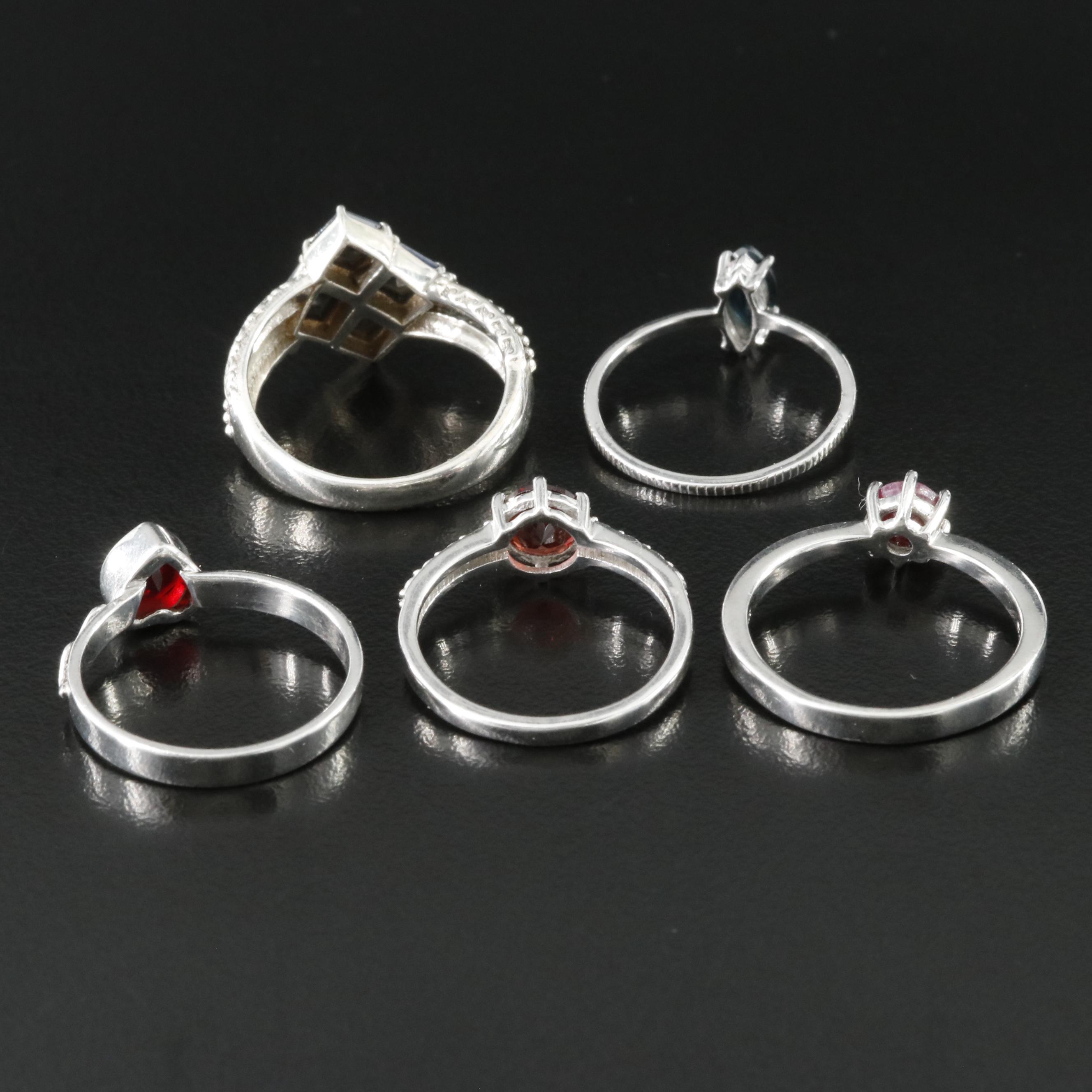Sterling Gemstone Rings Including Garnet and Sapphire