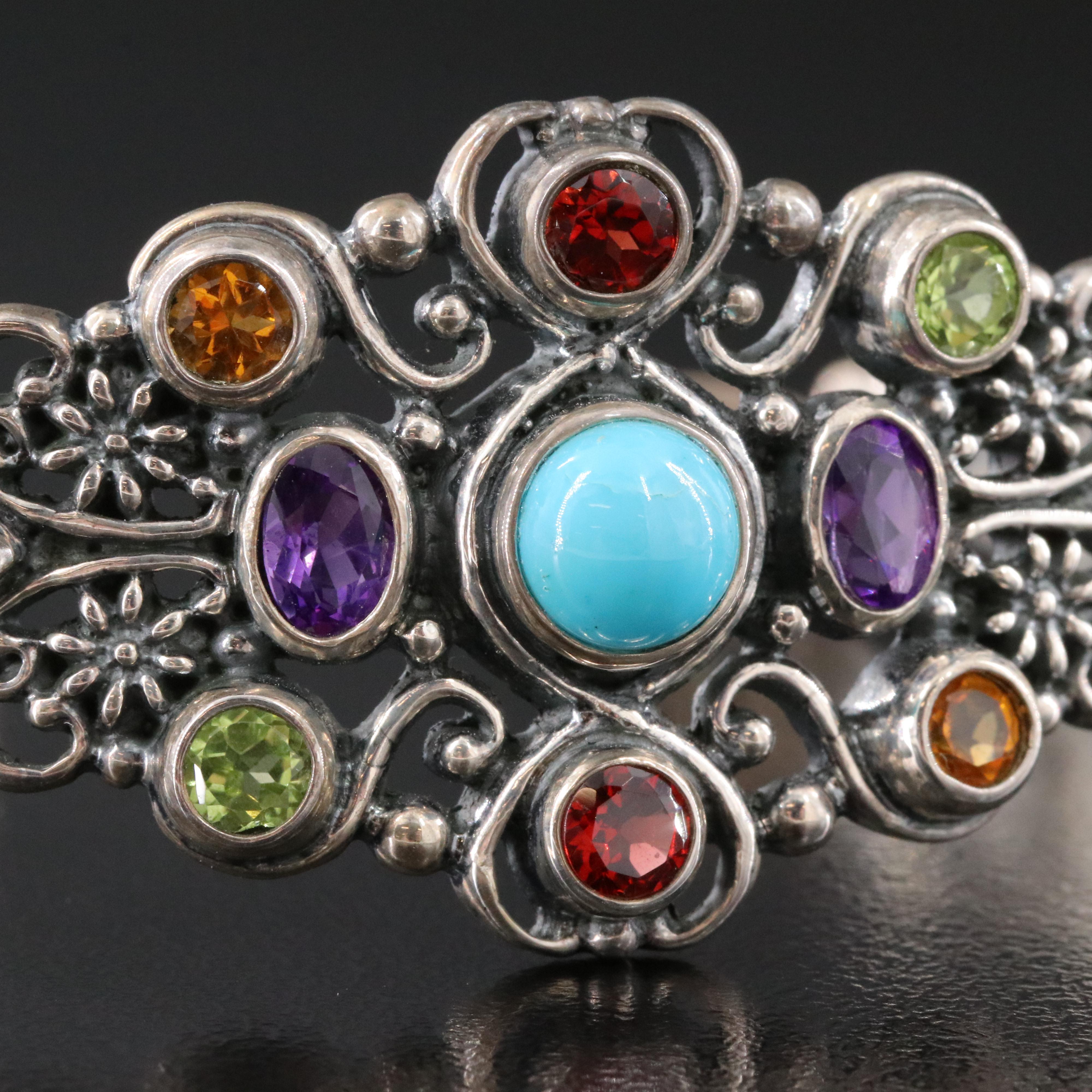 Carolyn Pollack for Relios Sterling Turquoise and Gemstone Cuff Bracelet