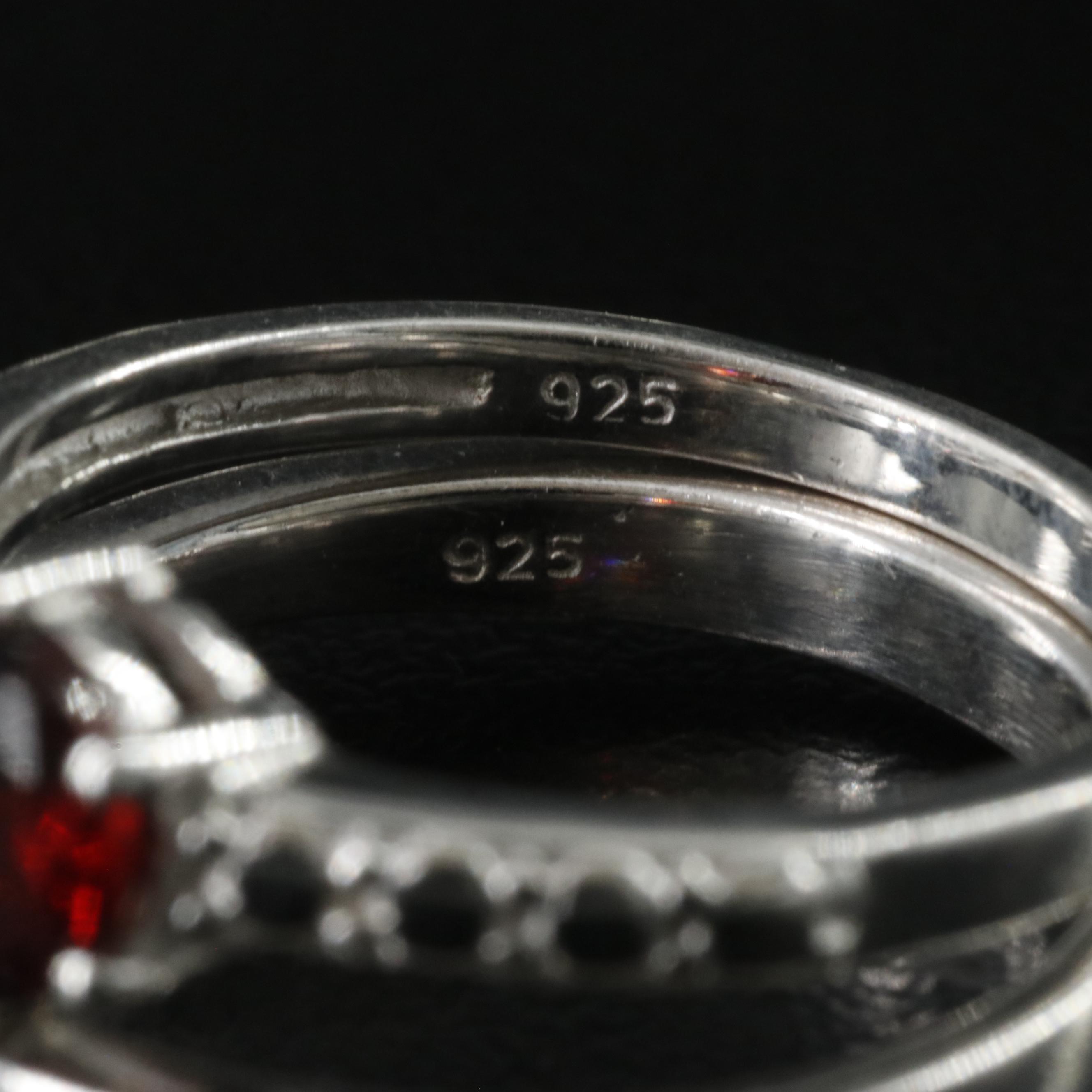 Sterling Gemstone Rings Including Garnet and Sapphire