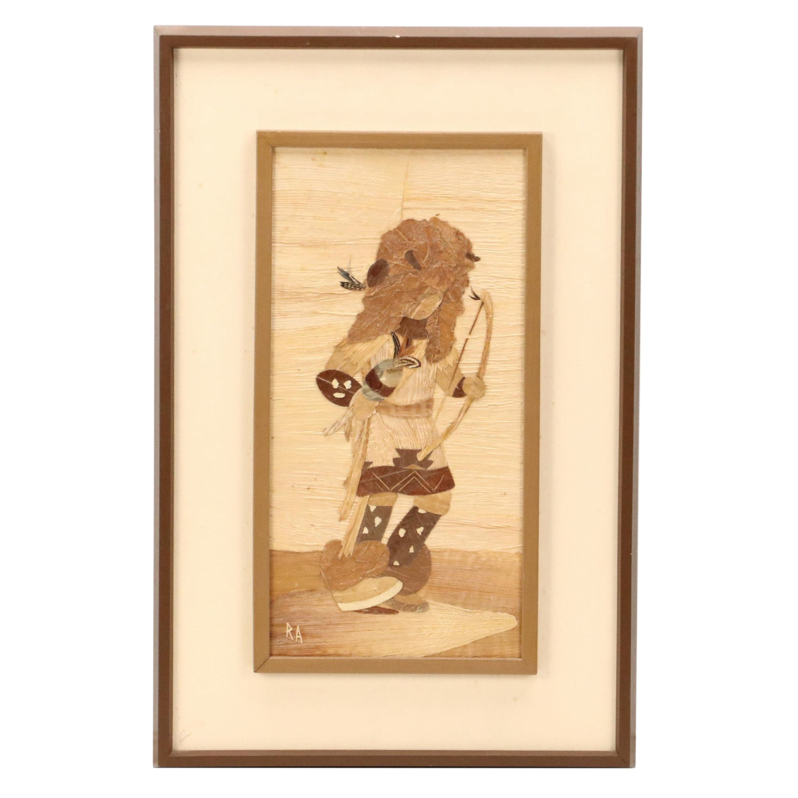 Collage with Dried Leaves of Native American with Bow