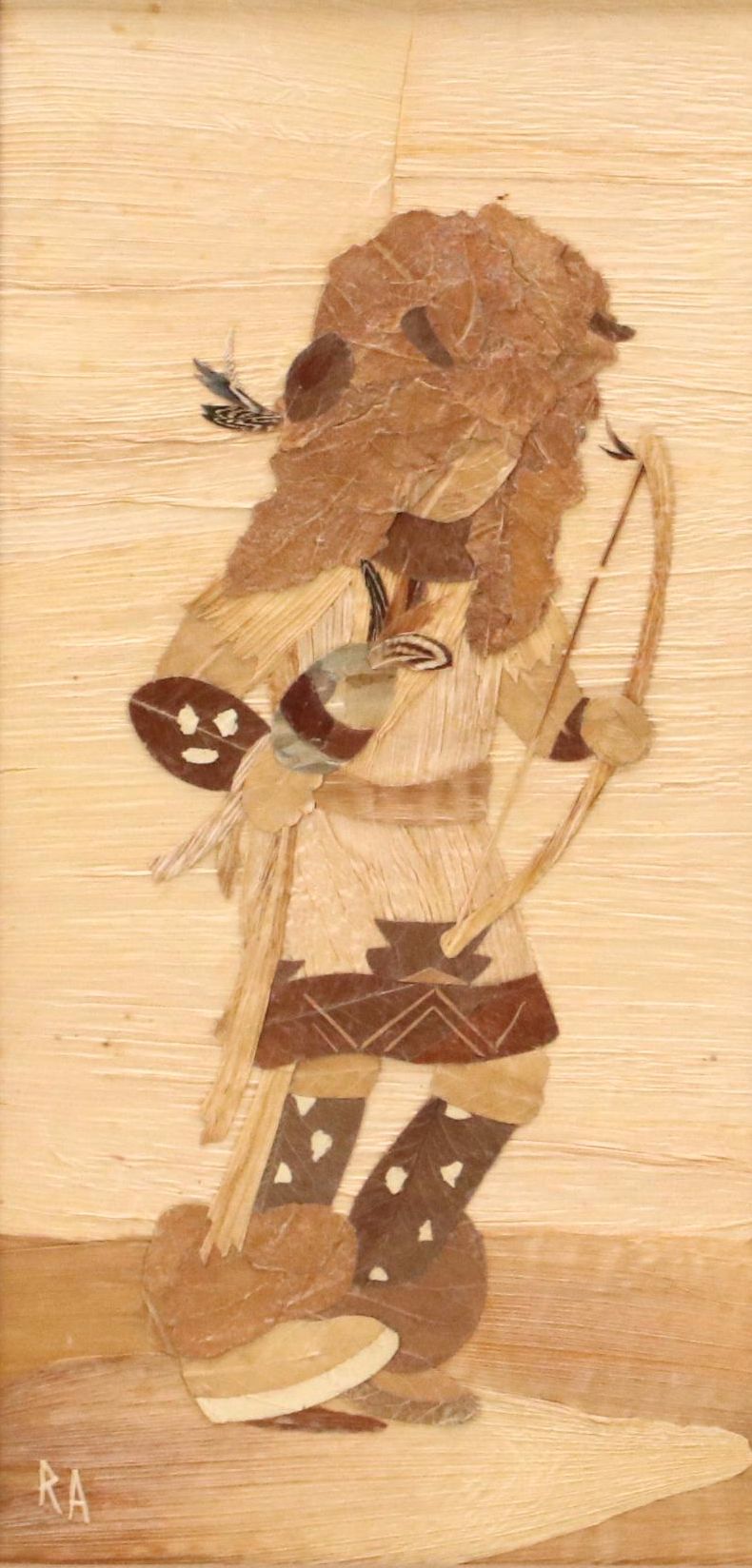 Collage with Dried Leaves of Native American with Bow