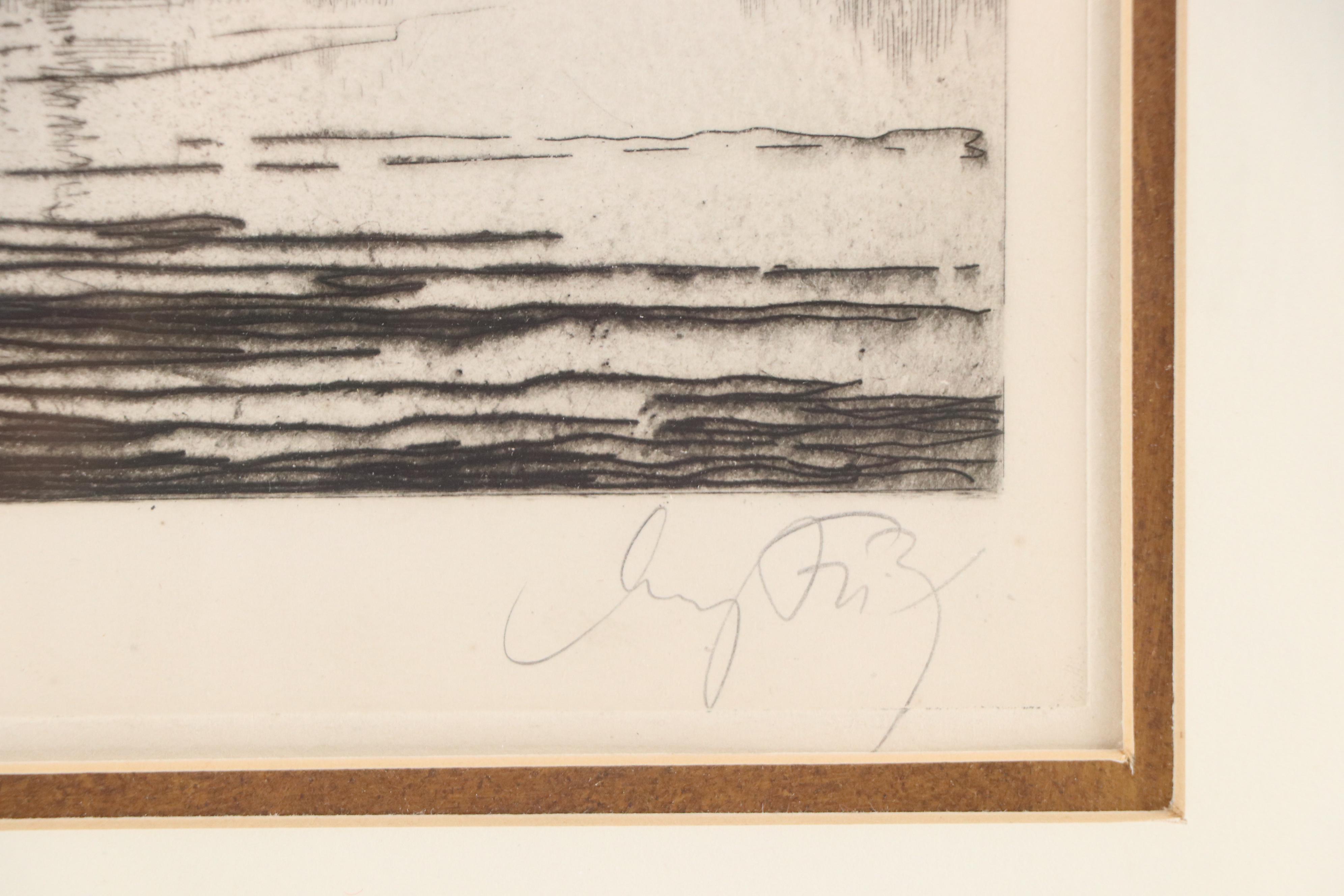 German School Etching of Schütt Island Houses in Nuremberg