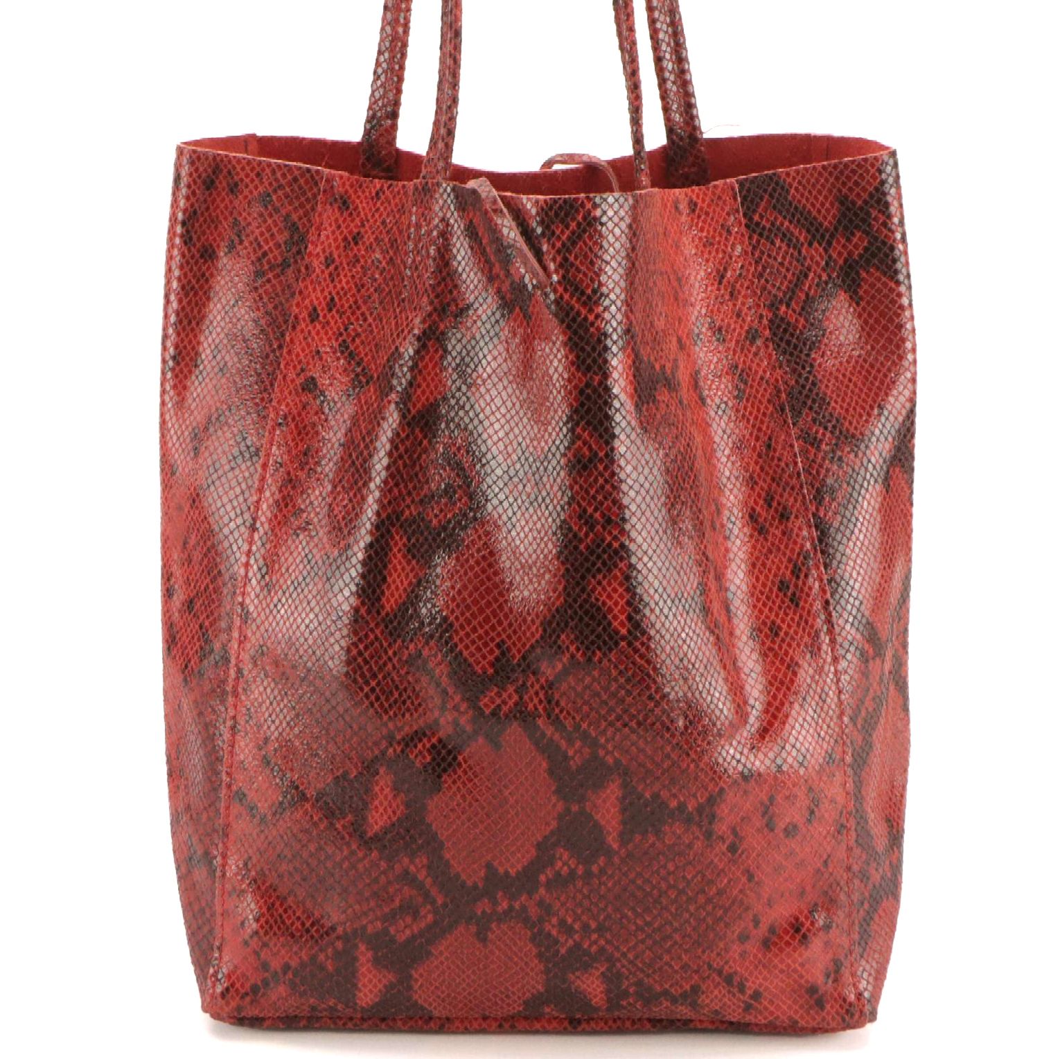 Red Genuine Snakeskin Leather Tie Tote