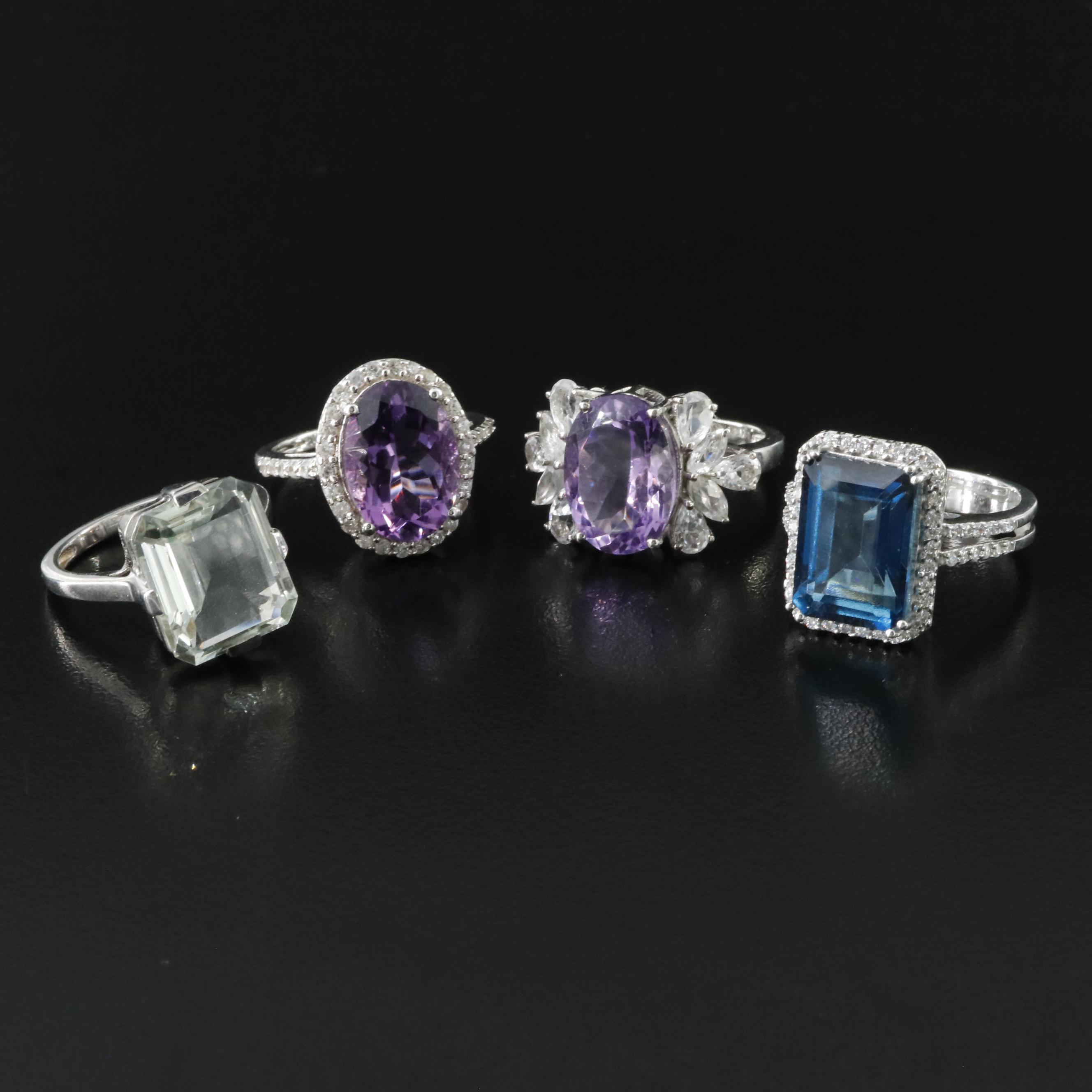Sterling Gemstone Ring Collection Including London Blue Topaz and Amethyst
