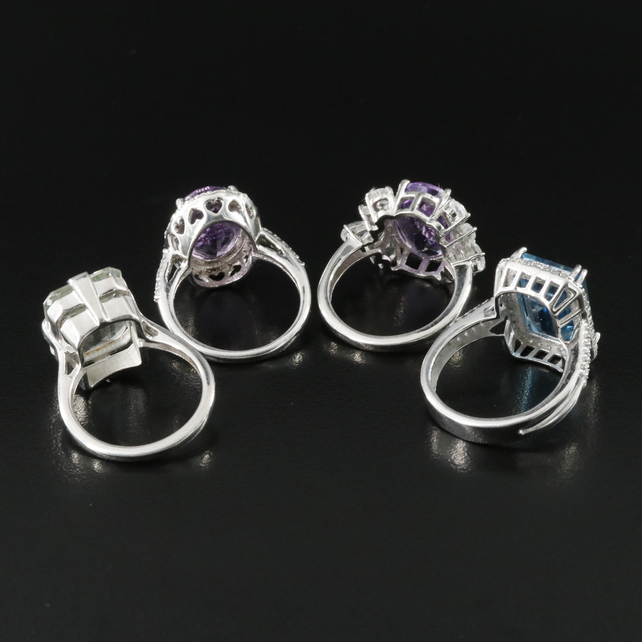 Sterling Gemstone Ring Collection Including London Blue Topaz and Amethyst