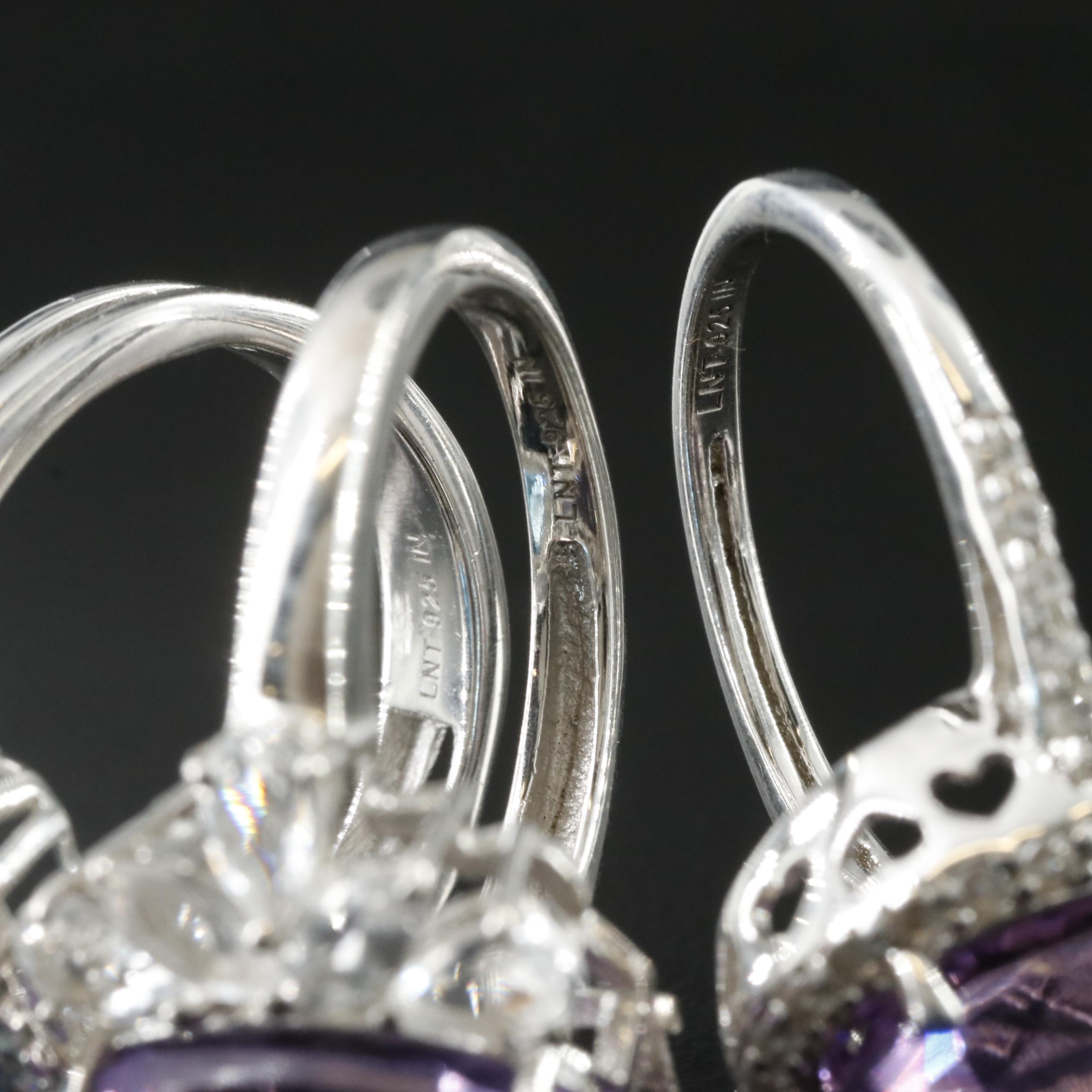 Sterling Gemstone Ring Collection Including London Blue Topaz and Amethyst