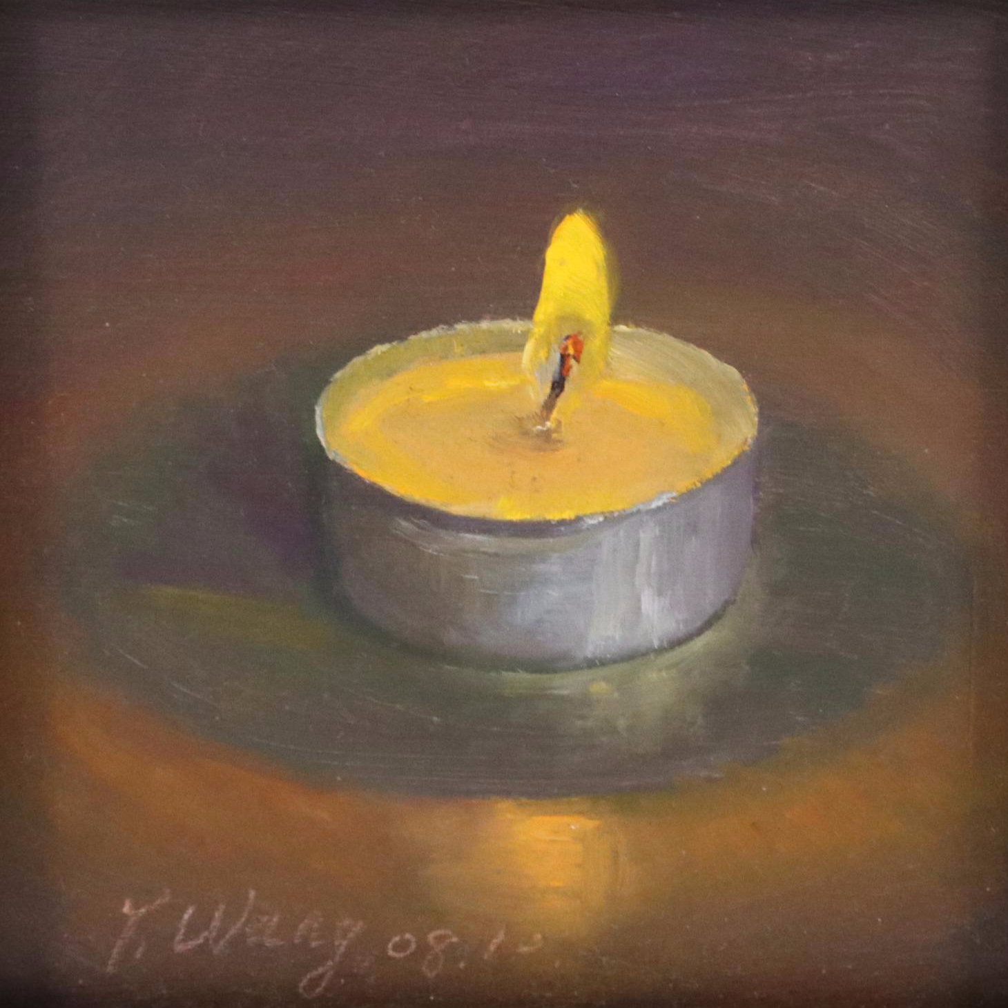 Y. Wang Miniature Oil Painting of Tea Light Candle, 2010