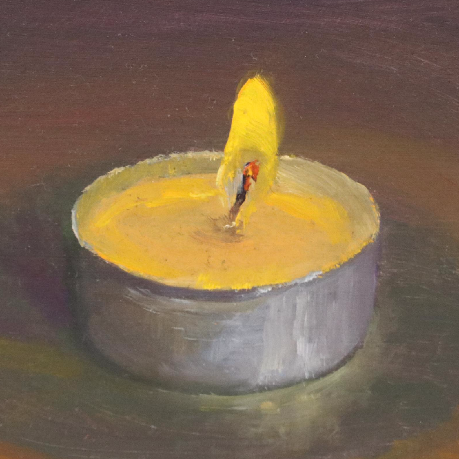 Y. Wang Miniature Oil Painting of Tea Light Candle, 2010