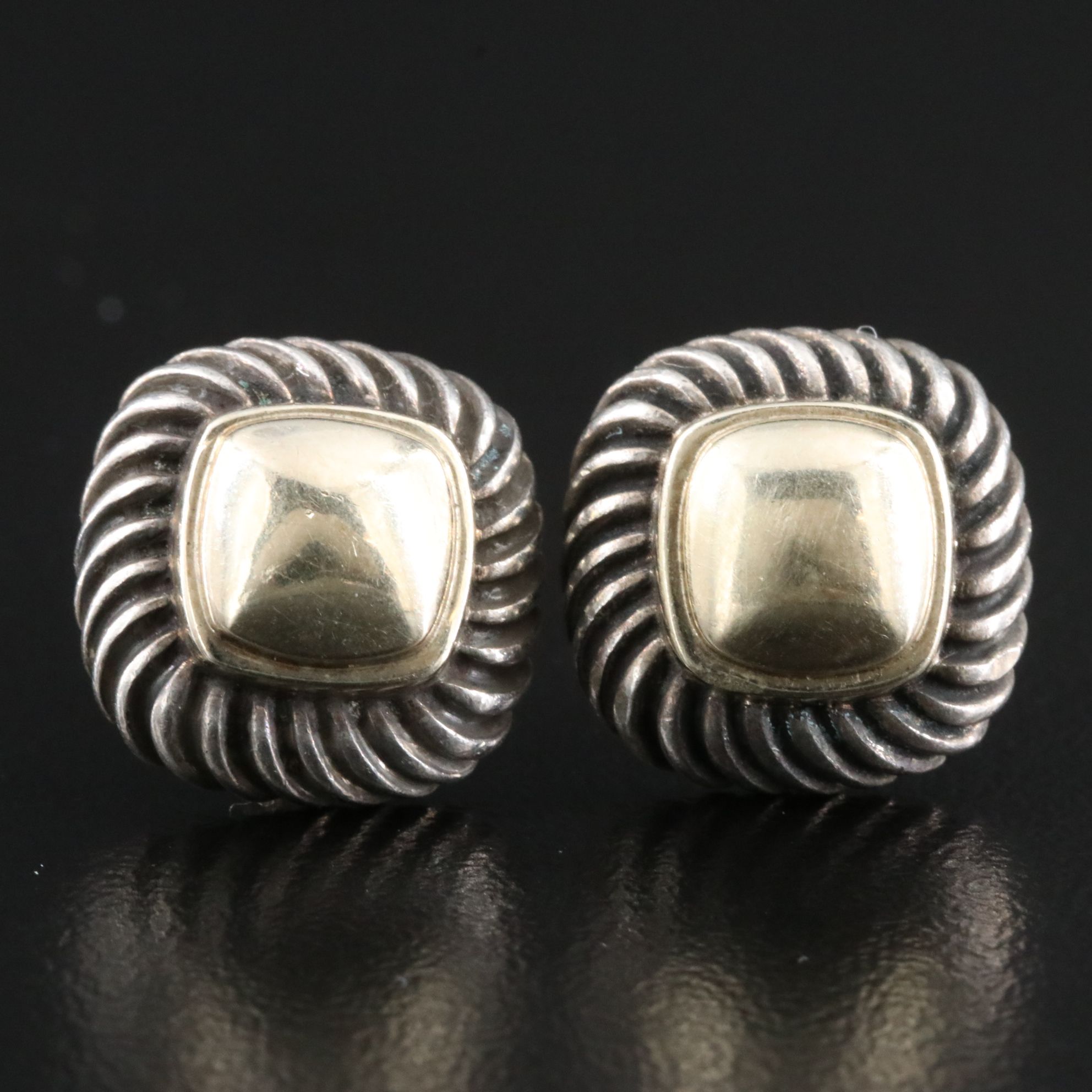 David Yurman Albion Sterling and 14K Square Earrings