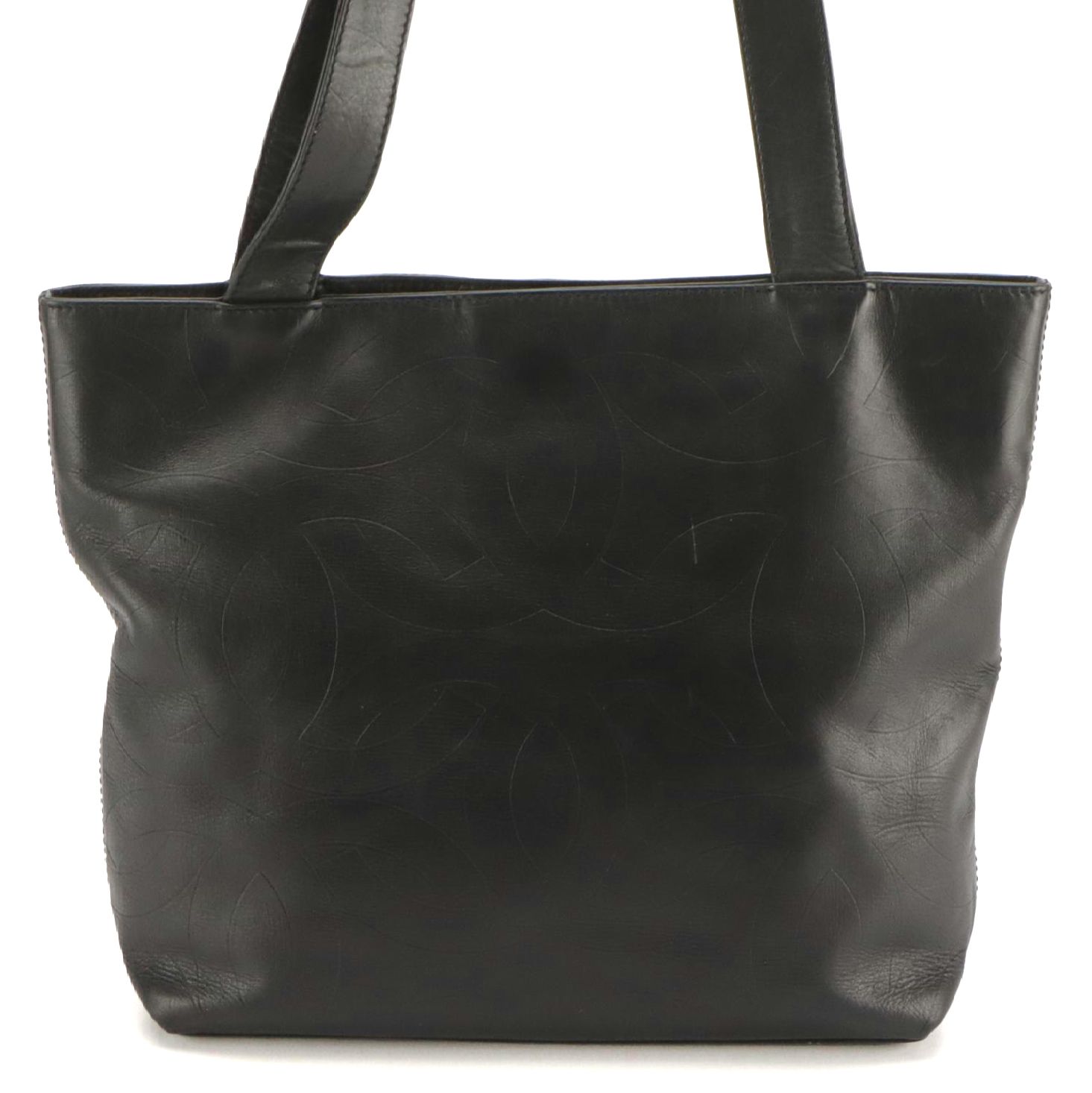 Chanel Black CC Coco Mark Embossed Leather Shoulder Tote
