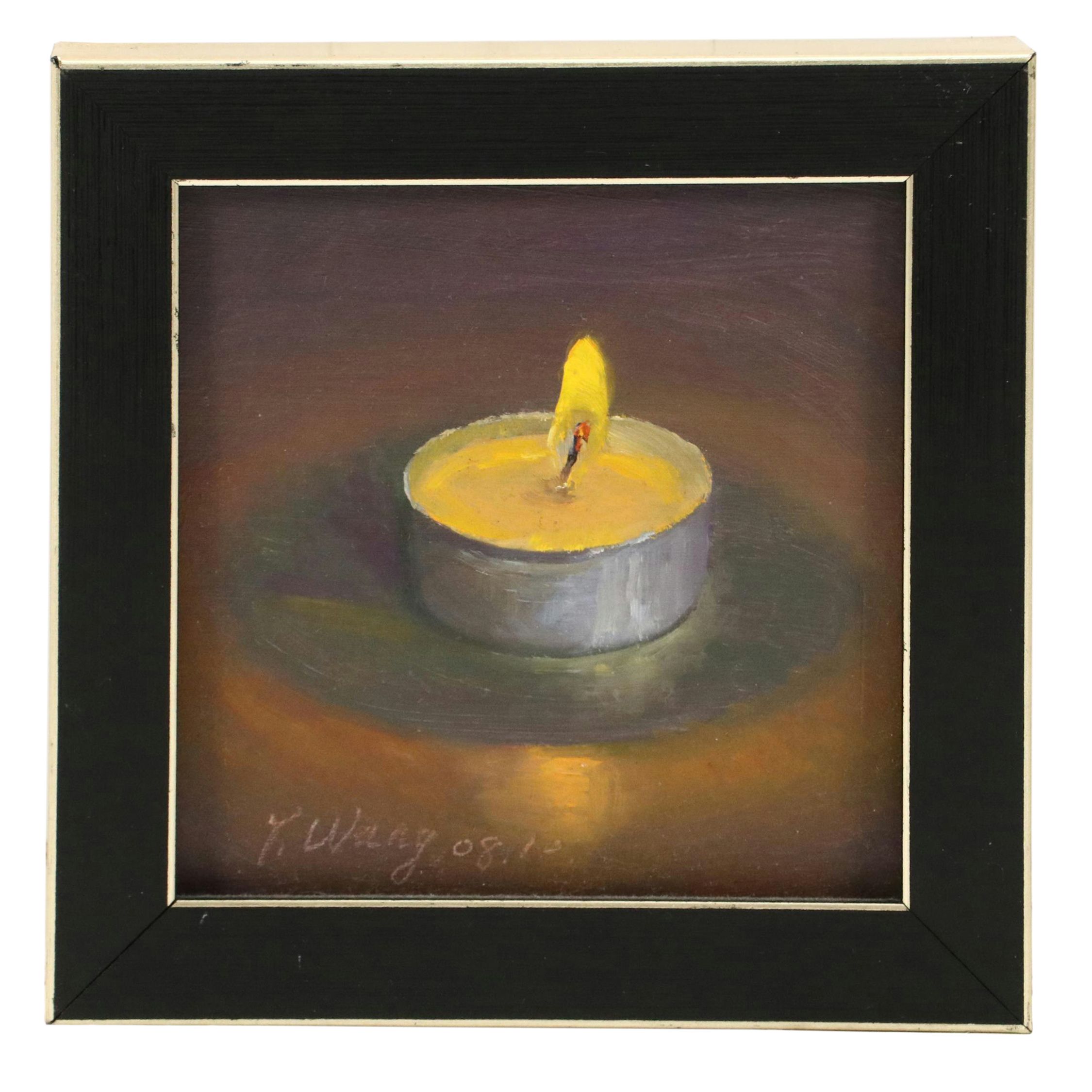 Y. Wang Miniature Oil Painting of Tea Light Candle, 2010