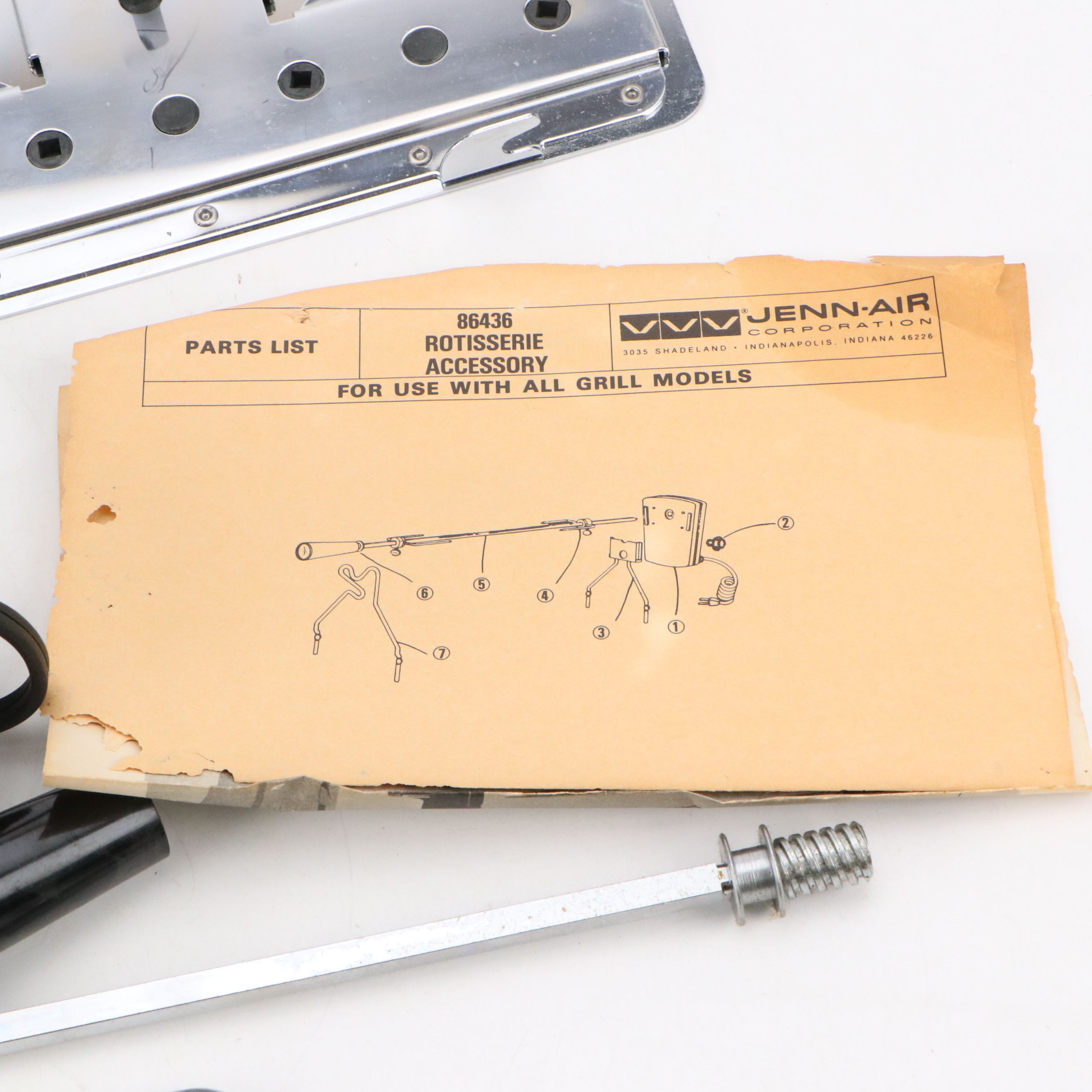 Jenn-Air Metal Rotisserie and Kebab Kit, Mid to Late 20th Century
