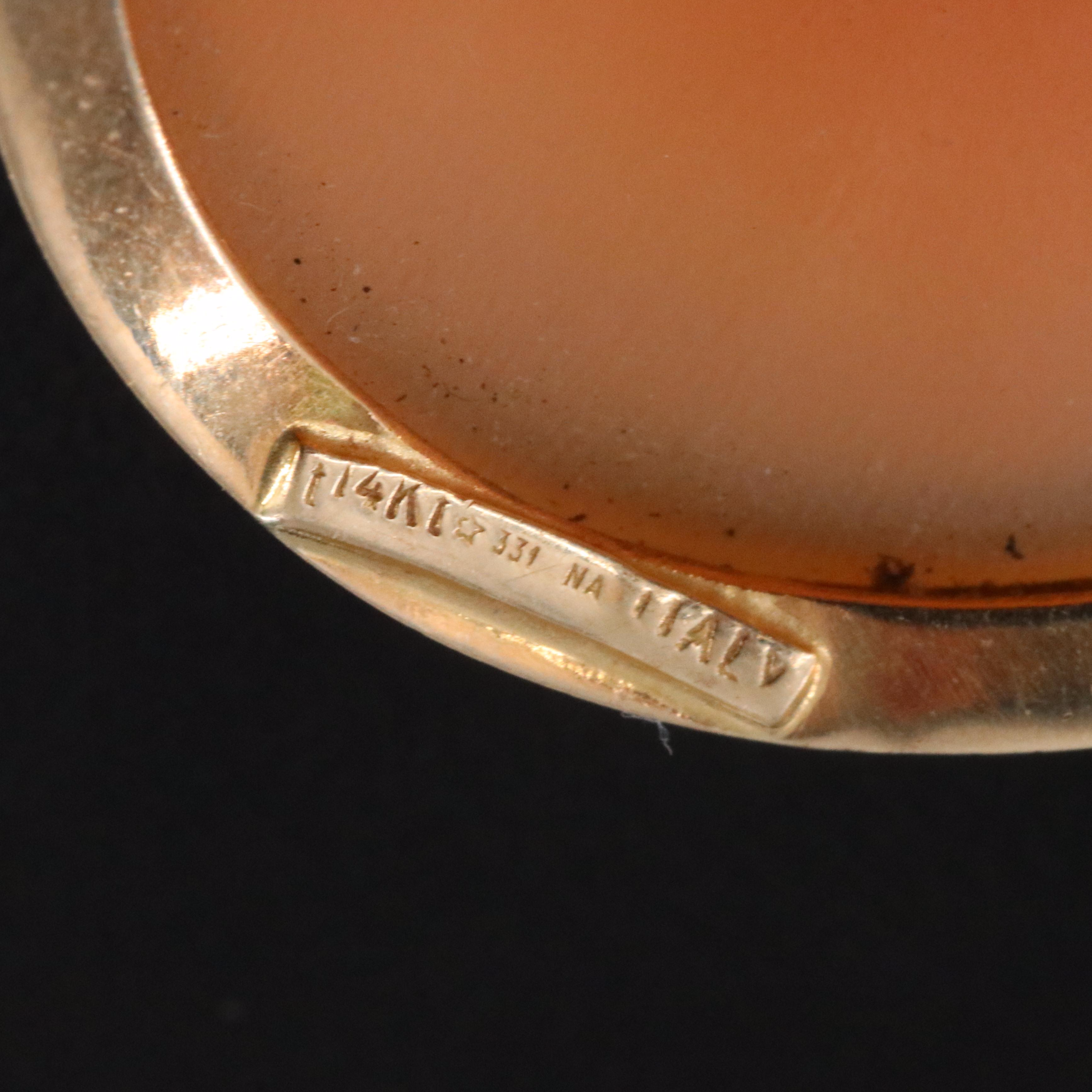 Vintage 14K Diamond and Italian Signed Shell Cameo Converter Brooch