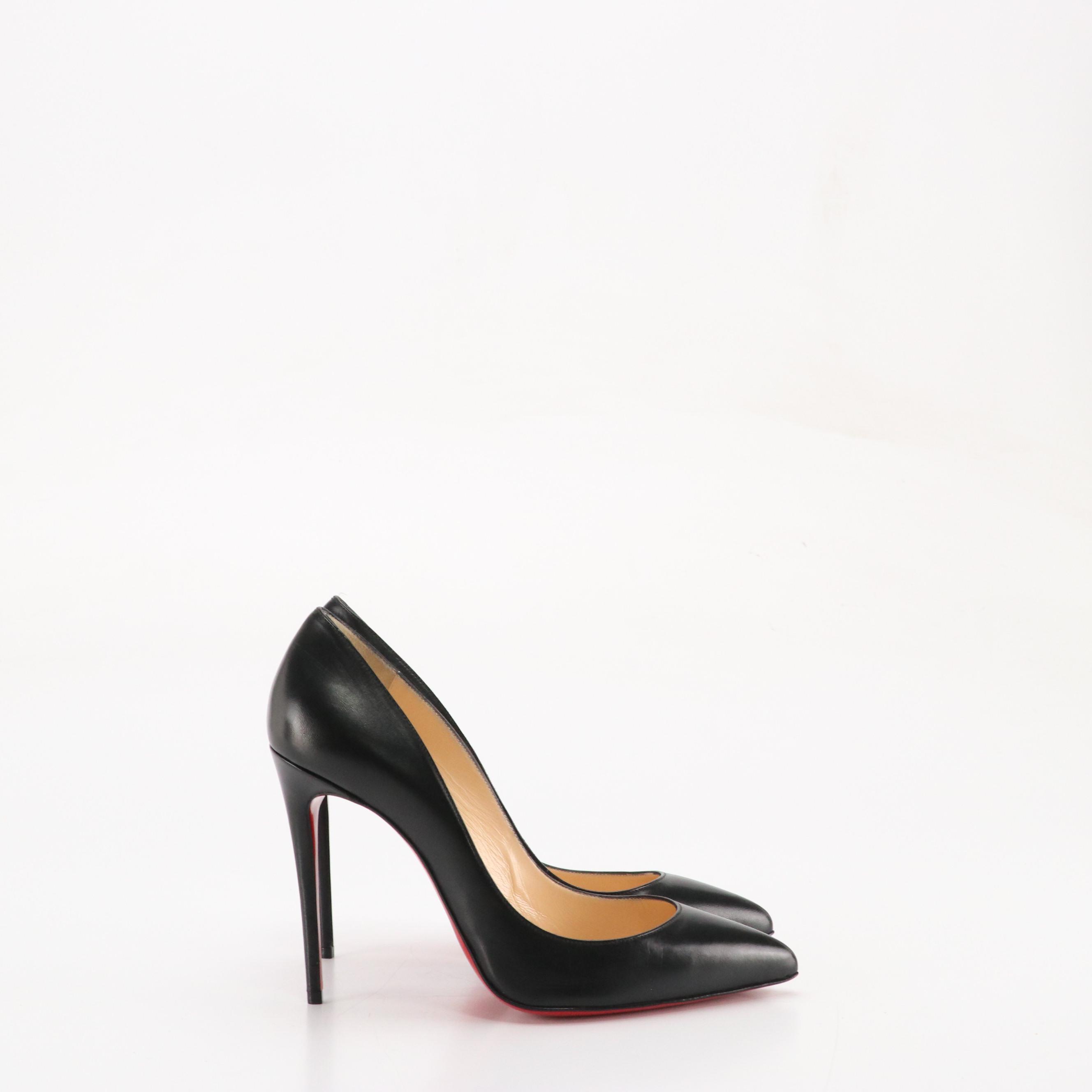 Christian Louboutin Pointed-Toe Pumps in Black Calfskin