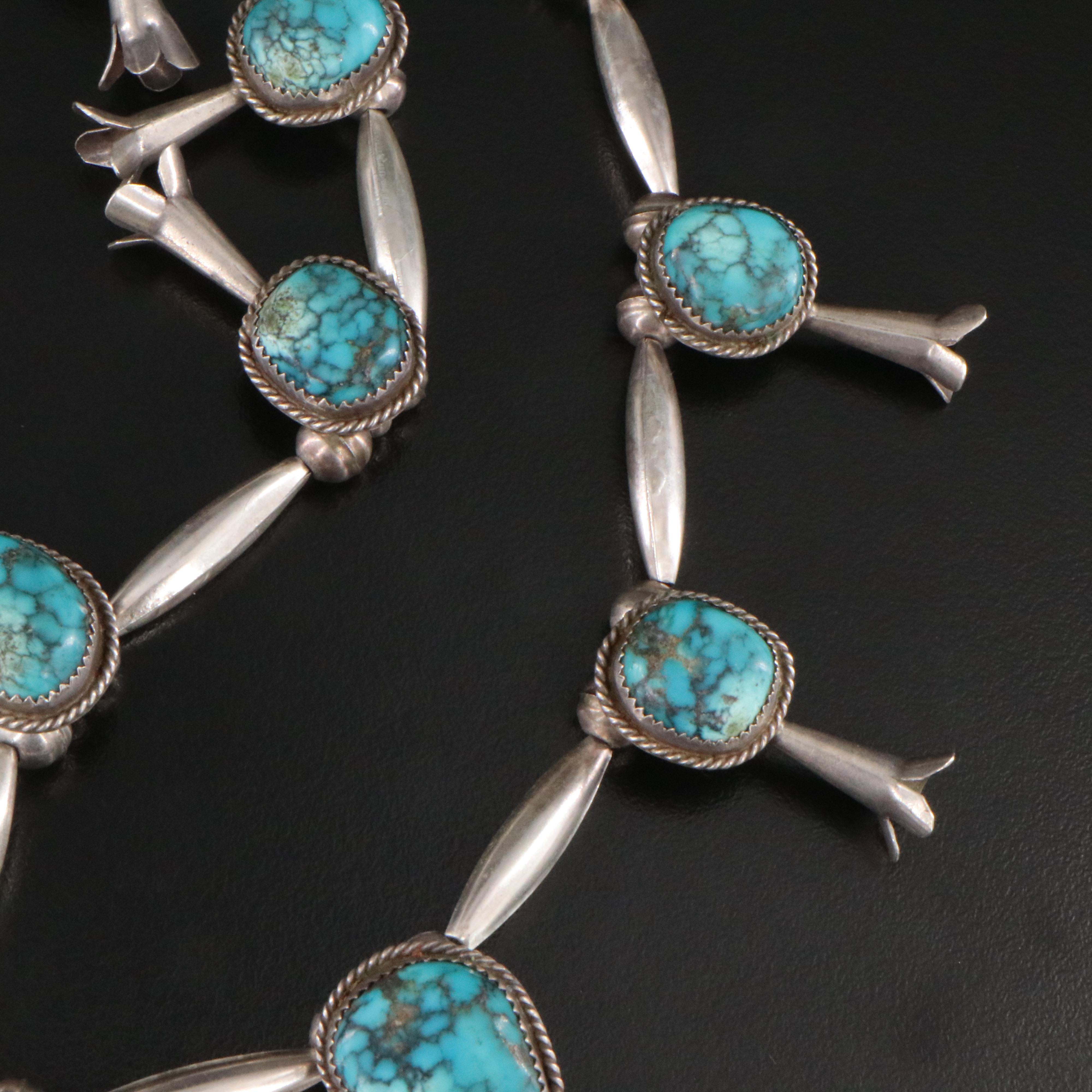 Southwestern Sterling Turquoise Squash Blossom Necklace