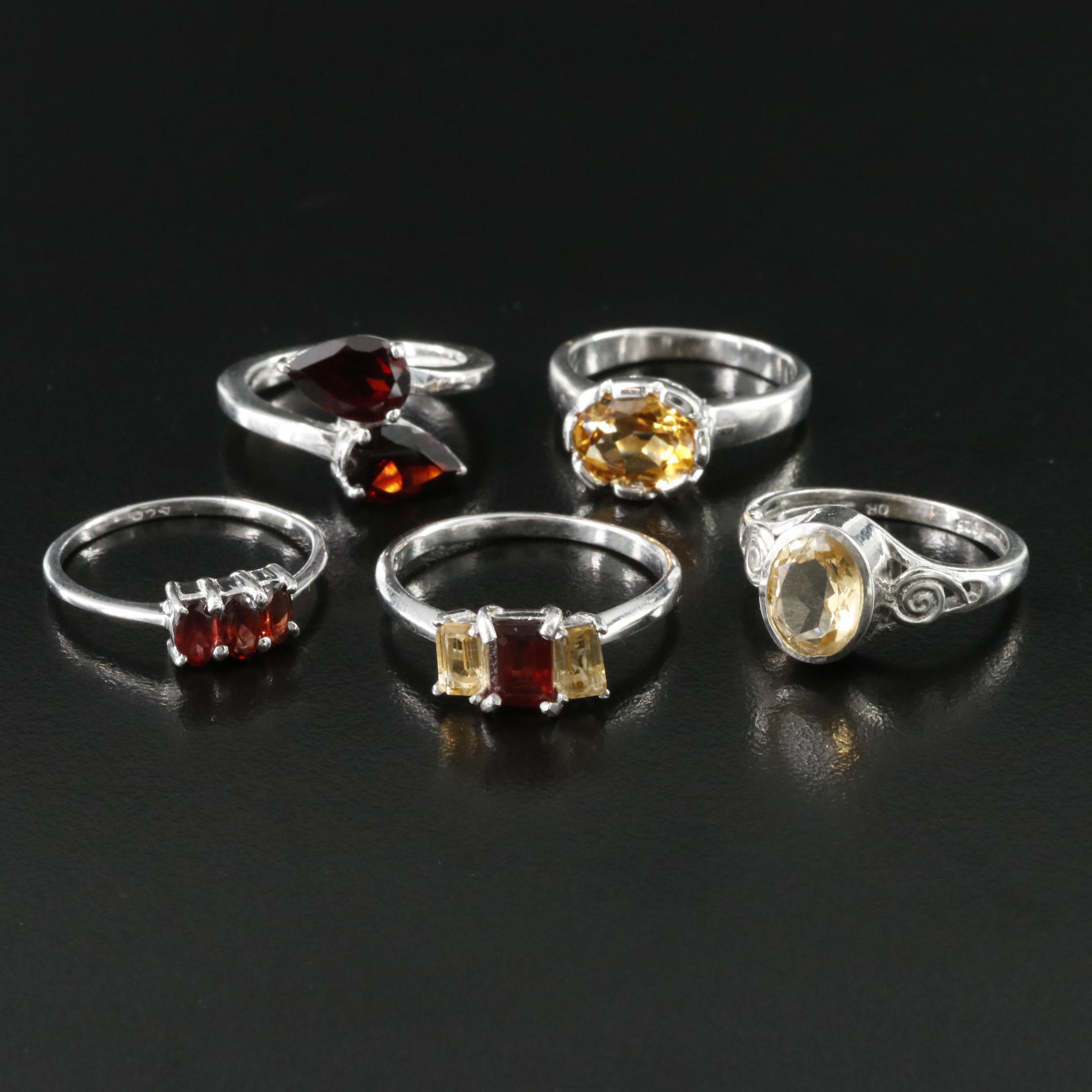 Sterling Citrine and Garnet Ring Collection