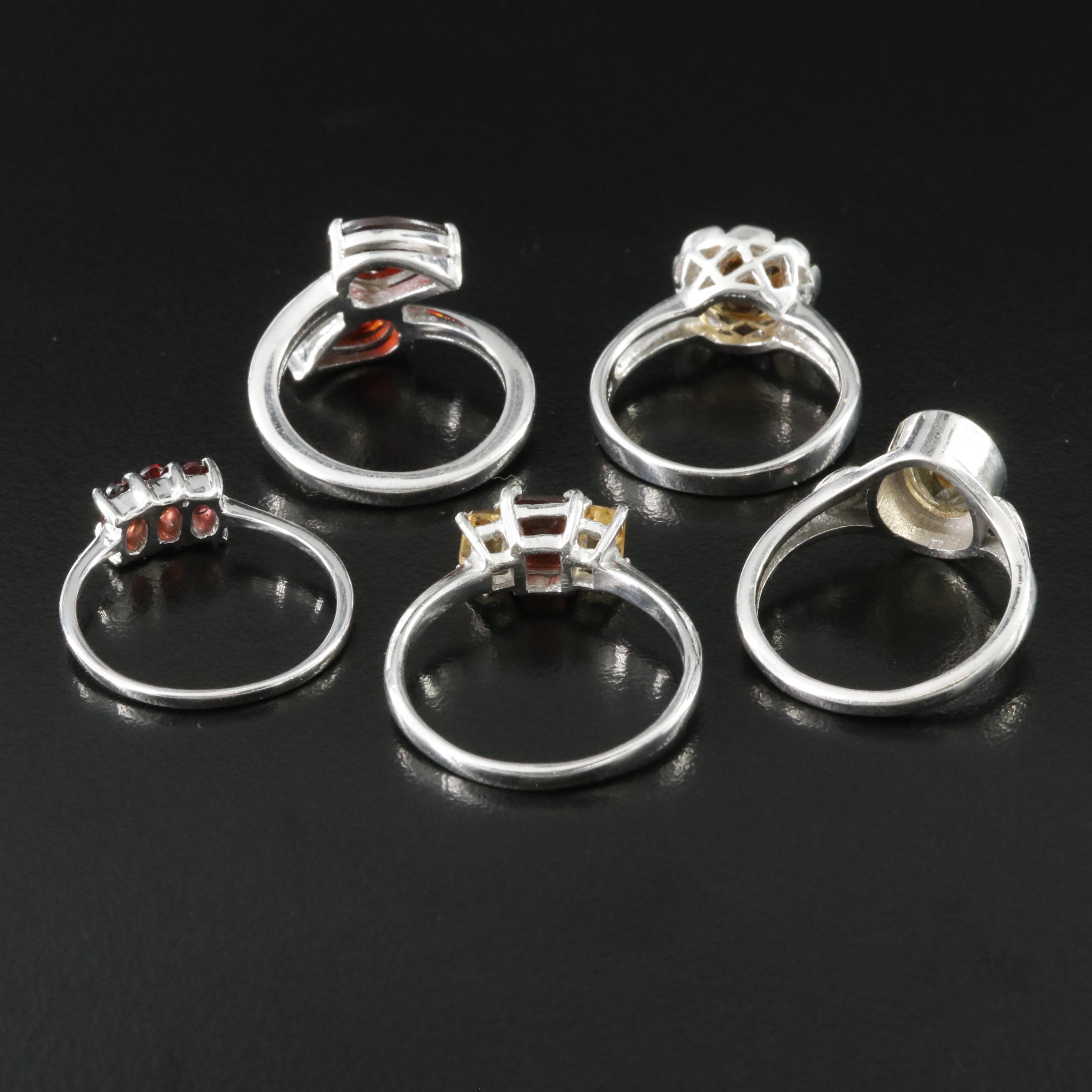 Sterling Citrine and Garnet Ring Collection