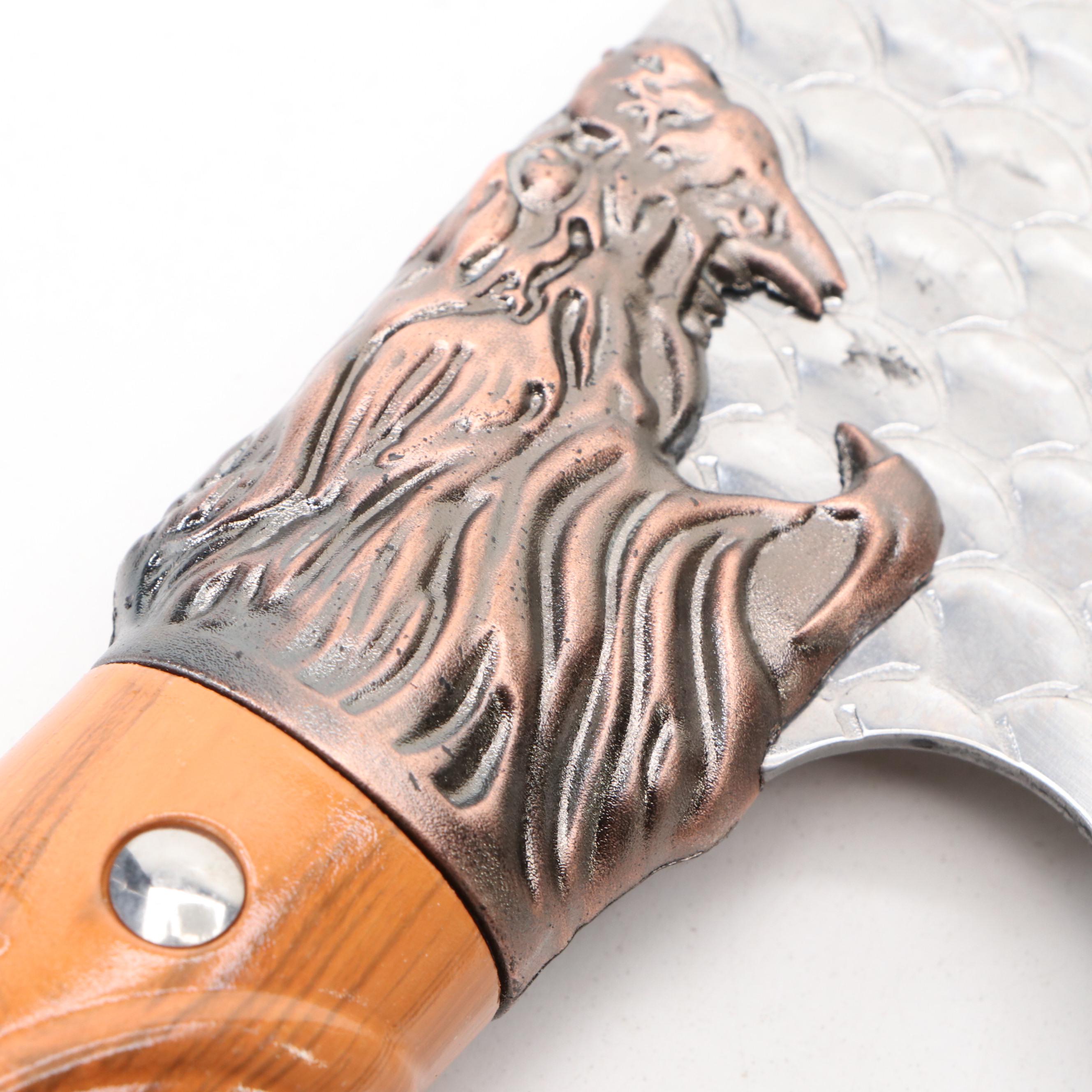 Damascus Steel and Wooden Handled Hunting Knives with Cleaver