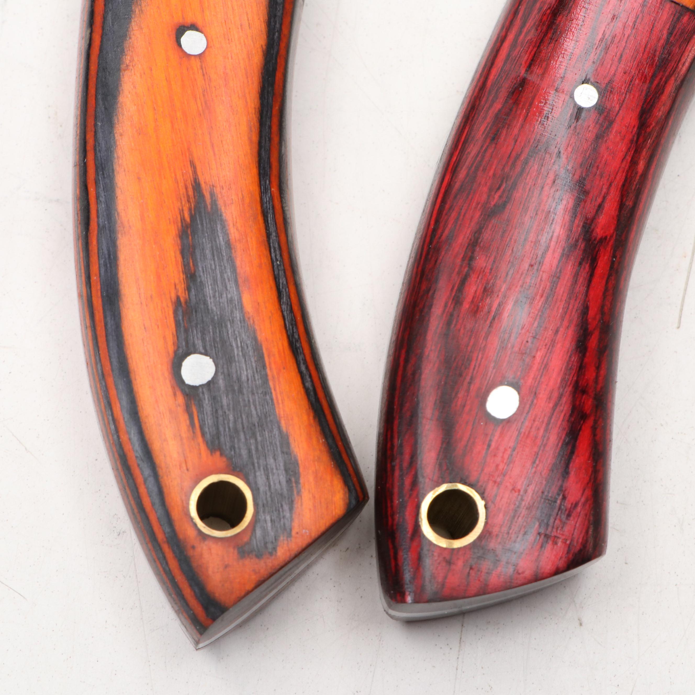 Damascus Steel and Wooden Handled Hunting Knives with Cleaver