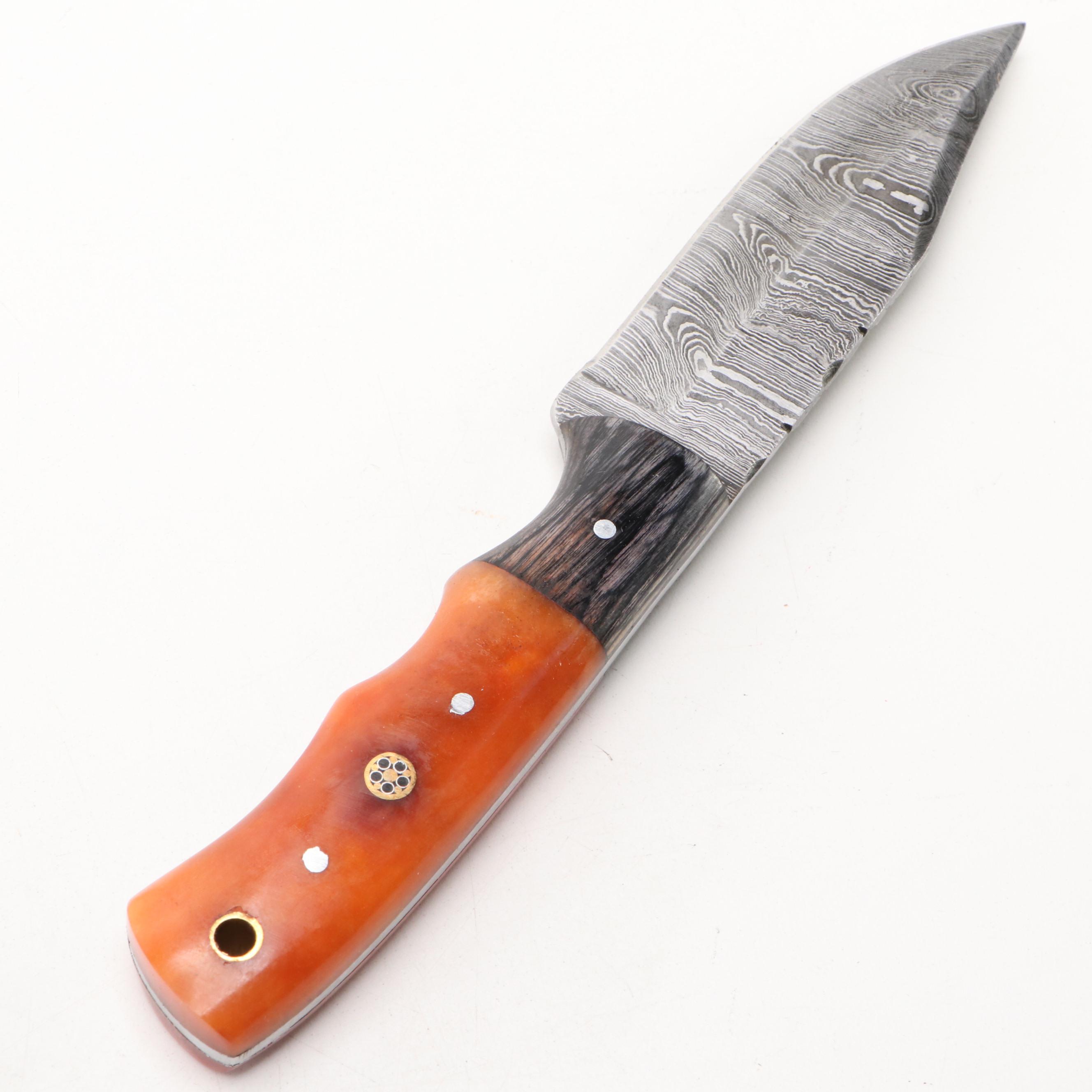 Damascus Steel and Wooden Handled Hunting Knives with Cleaver