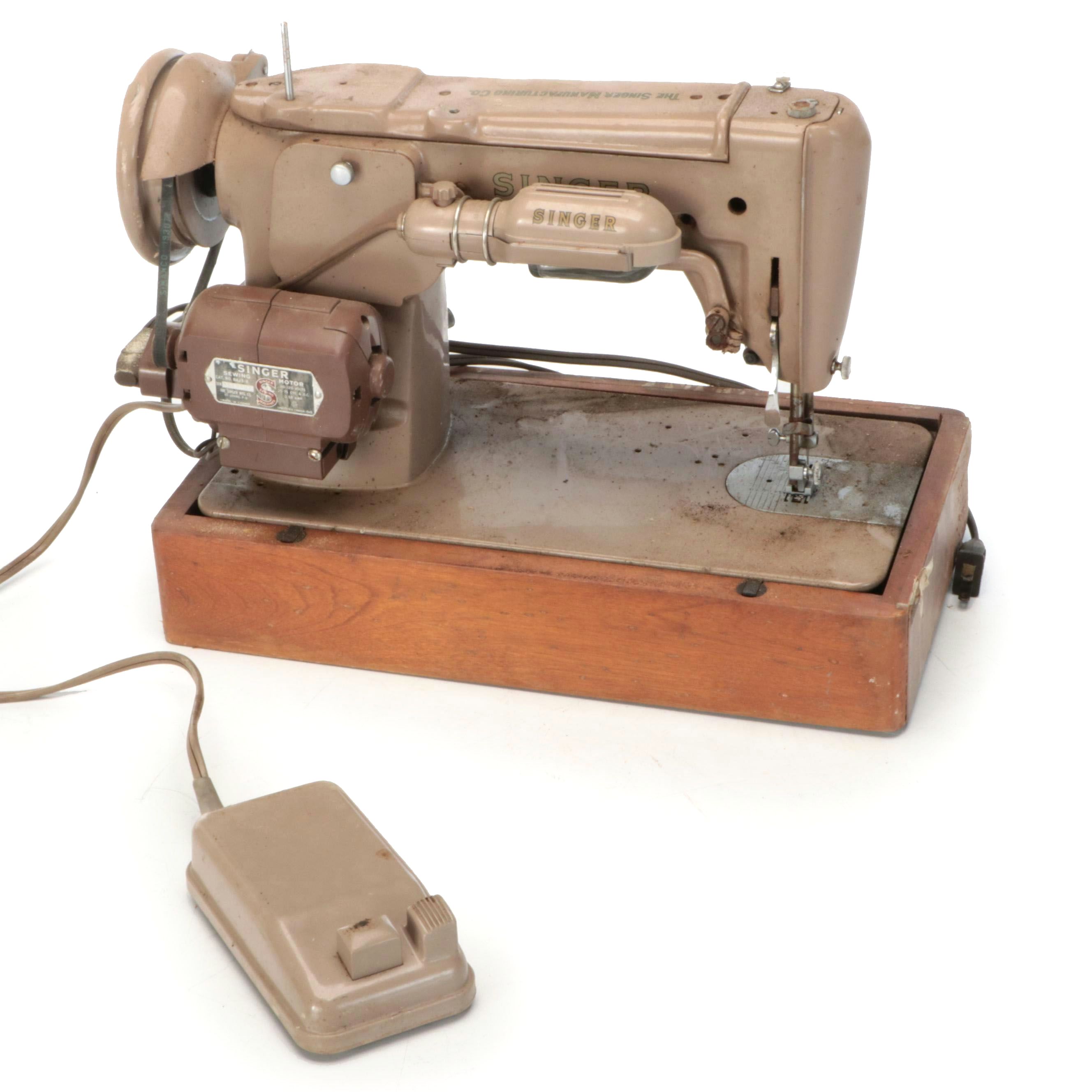 Singer Electric Sewing Machine with Case, Mid-20th Century