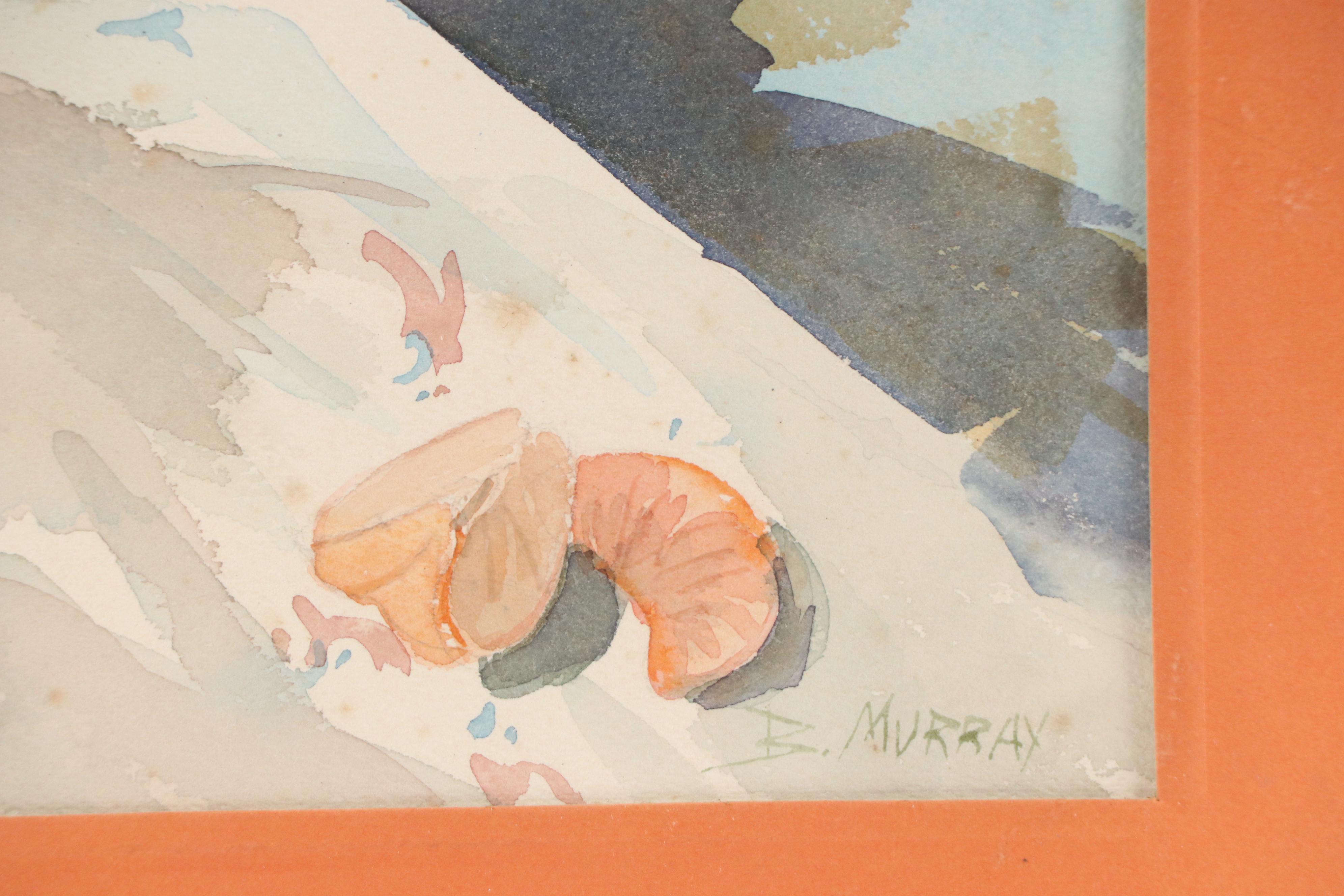 B. Murray Still Life Watercolor Painting with Oranges and Jug