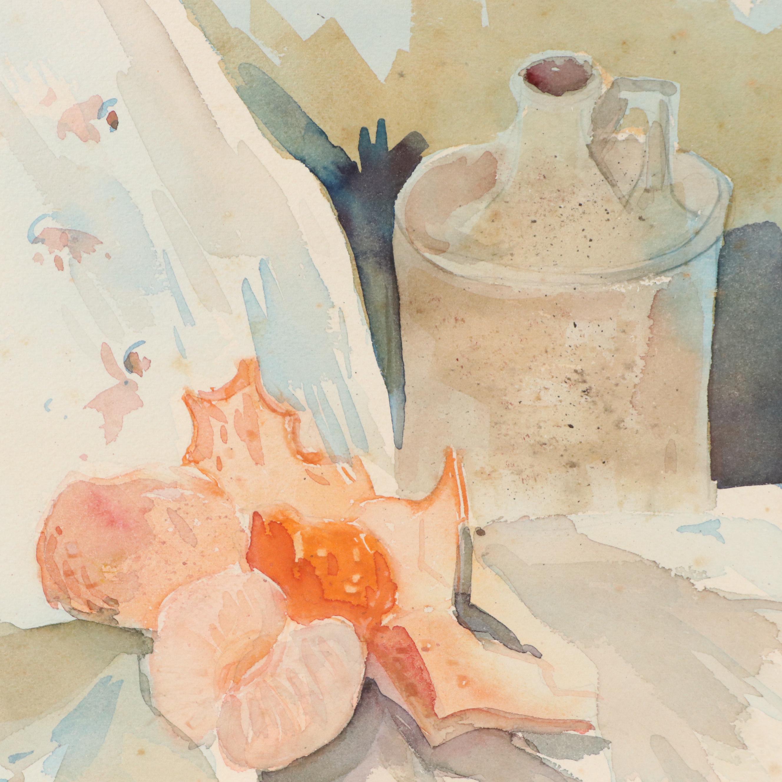 B. Murray Still Life Watercolor Painting with Oranges and Jug
