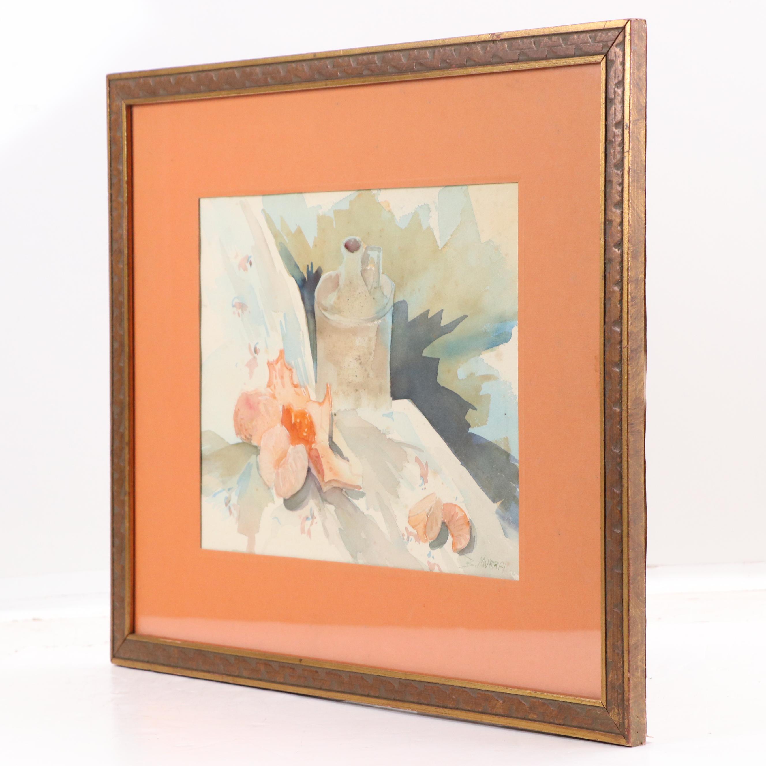 B. Murray Still Life Watercolor Painting with Oranges and Jug