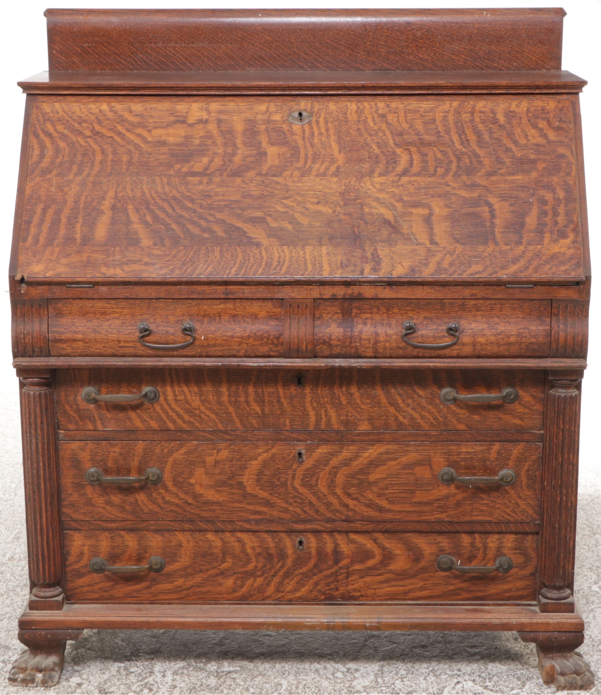 Victorian Quarter Sawn Oak Slant-Front Secretary Desk
