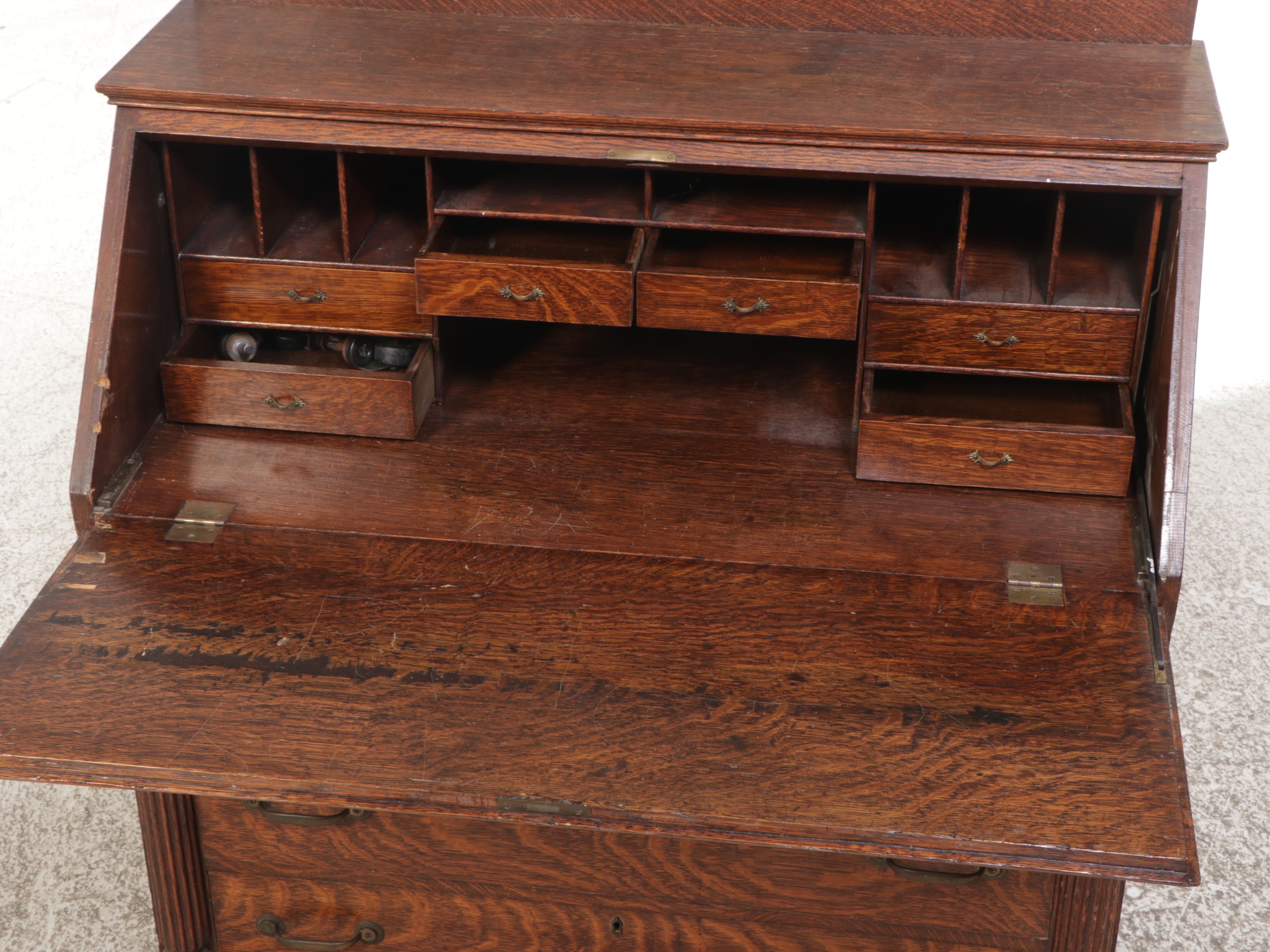 Victorian Quarter Sawn Oak Slant-Front Secretary Desk
