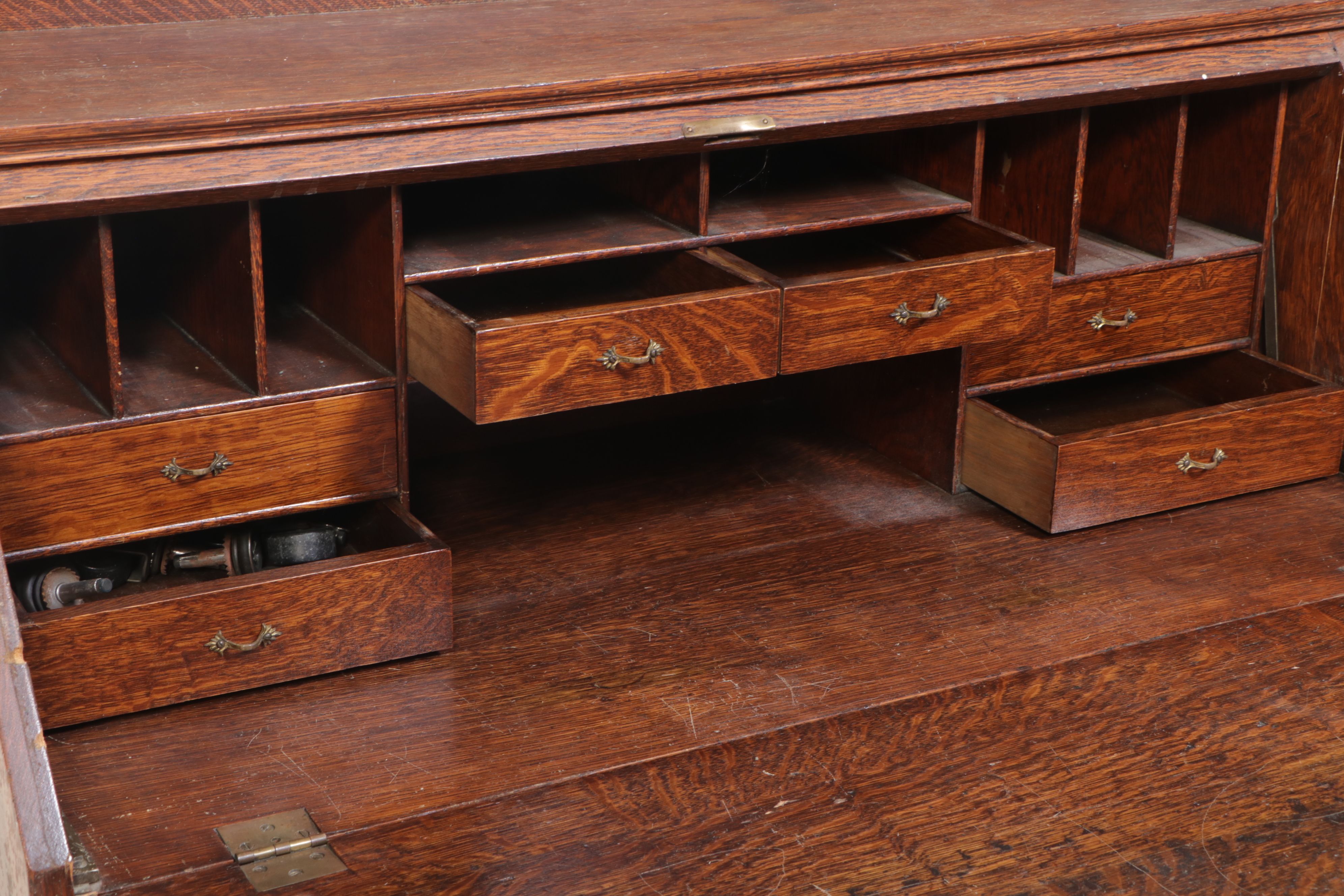 Victorian Quarter Sawn Oak Slant-Front Secretary Desk
