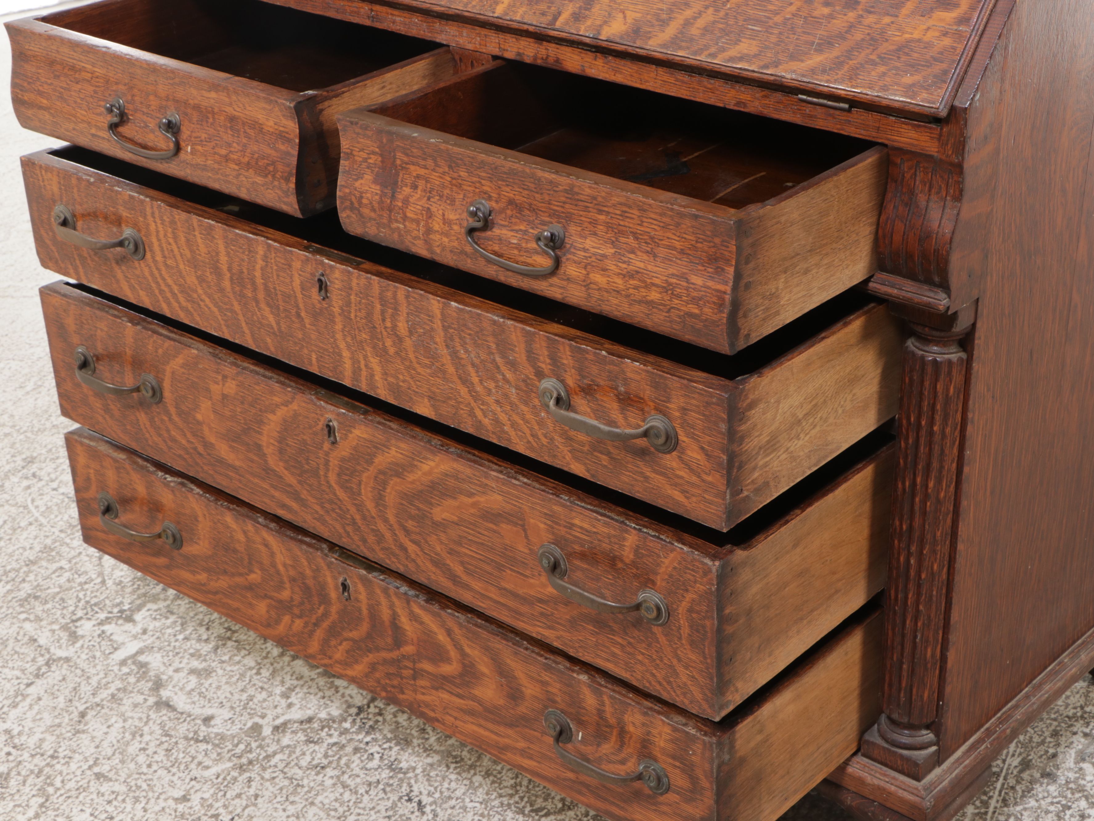 Victorian Quarter Sawn Oak Slant-Front Secretary Desk