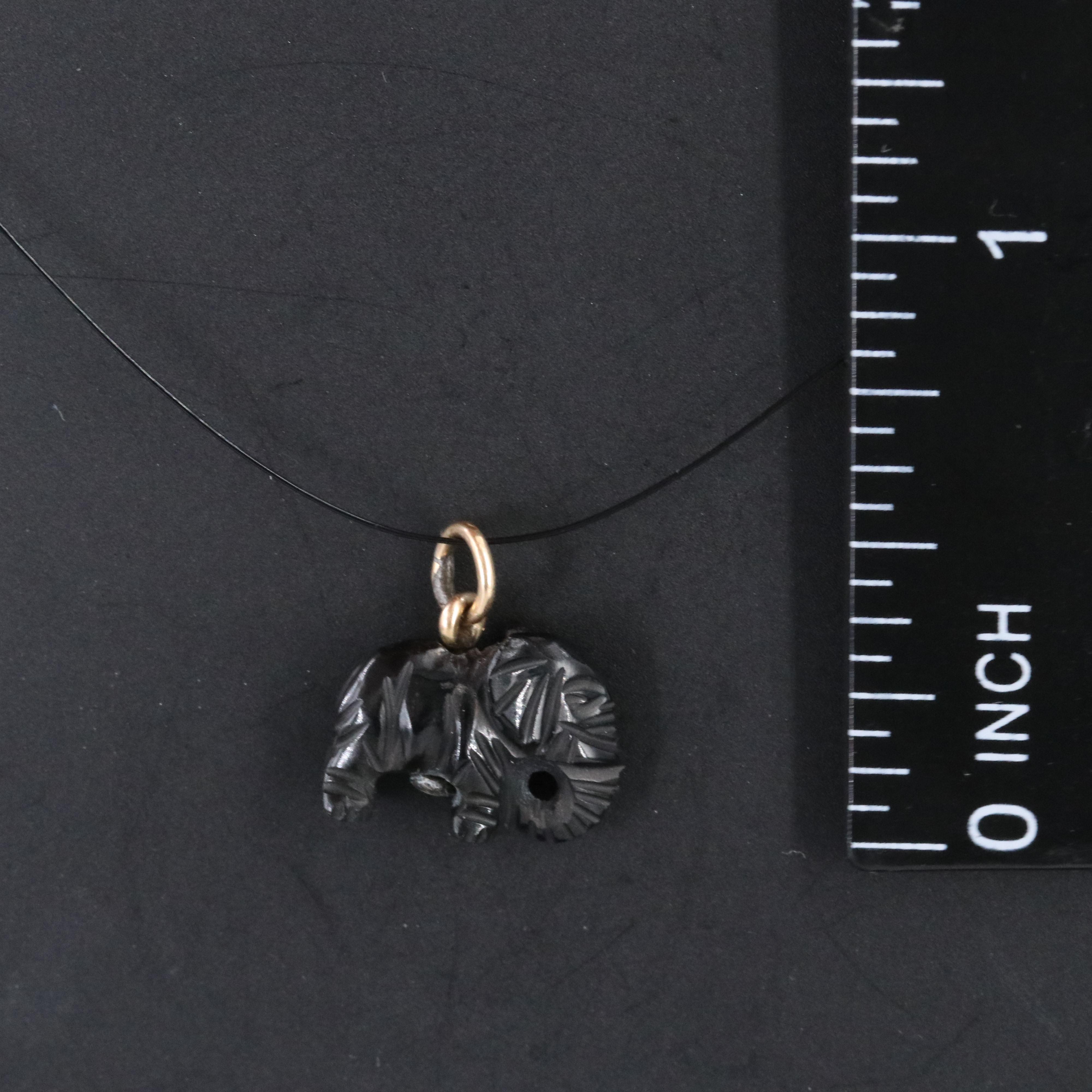 10K Black Onyx Carved Elephant Pendant