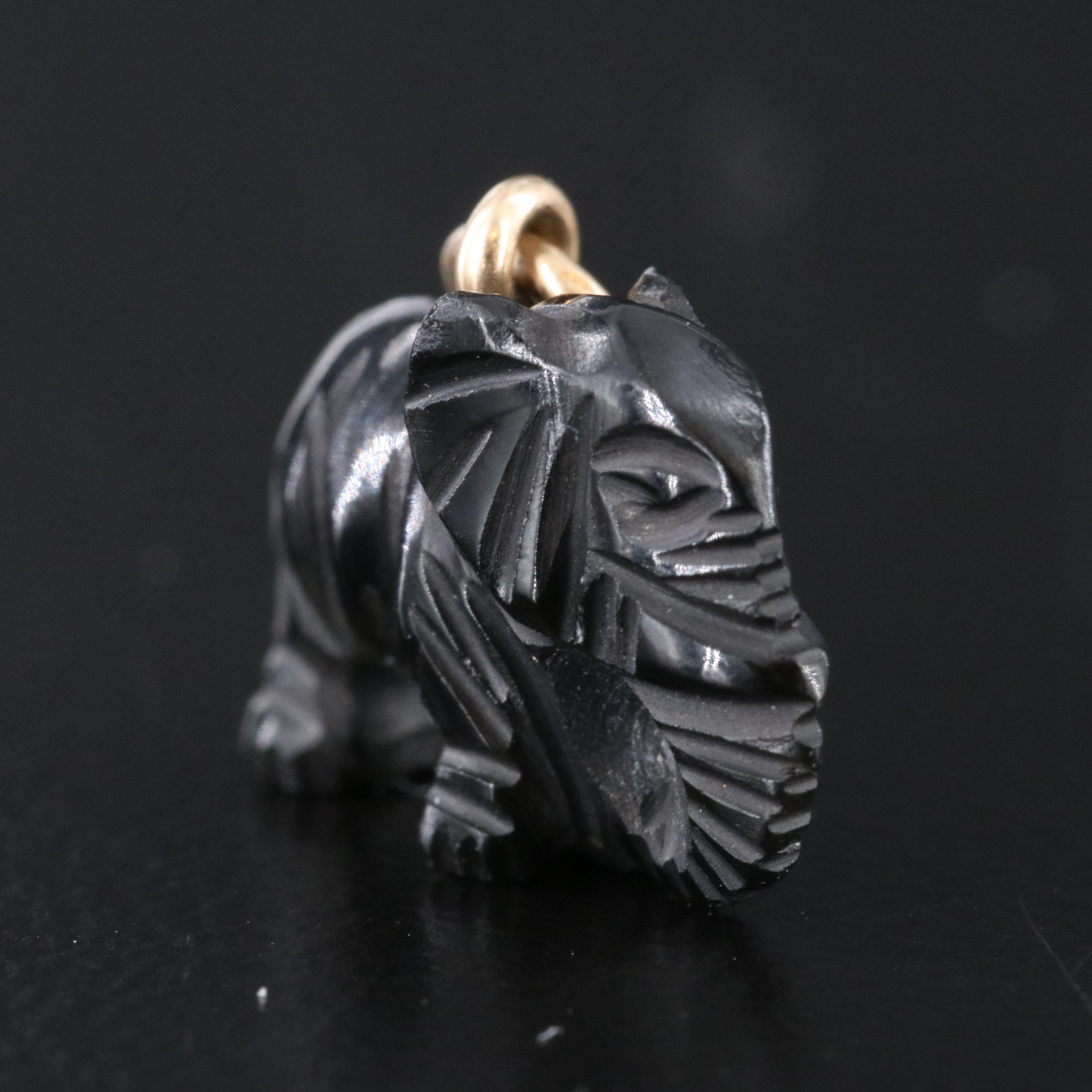 10K Black Onyx Carved Elephant Pendant