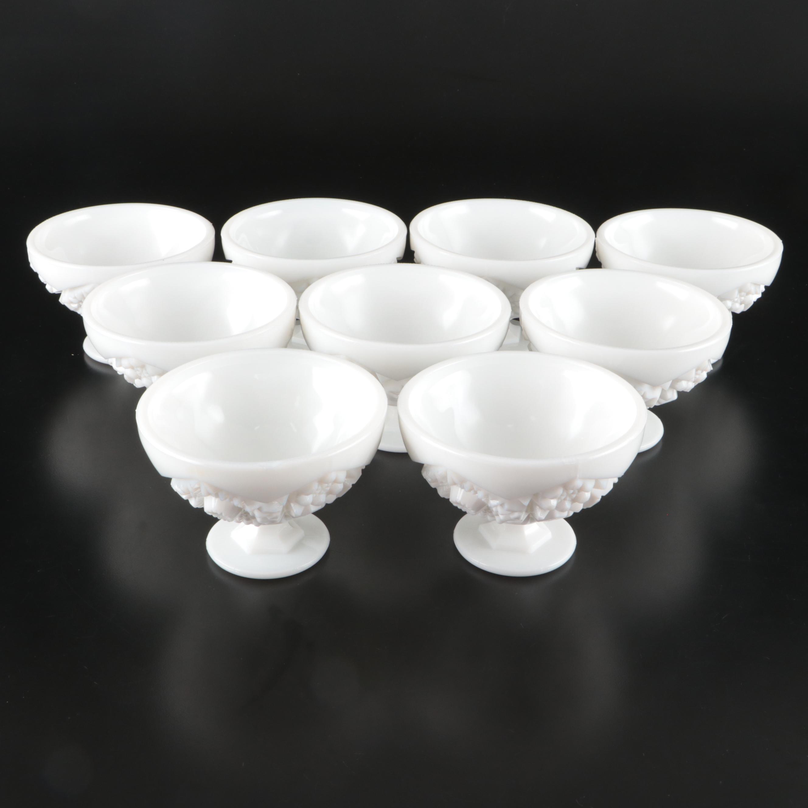 Kemple Milk Glass "Hobstar and Fan" Low Sherbets, Mid to Late 20th Century