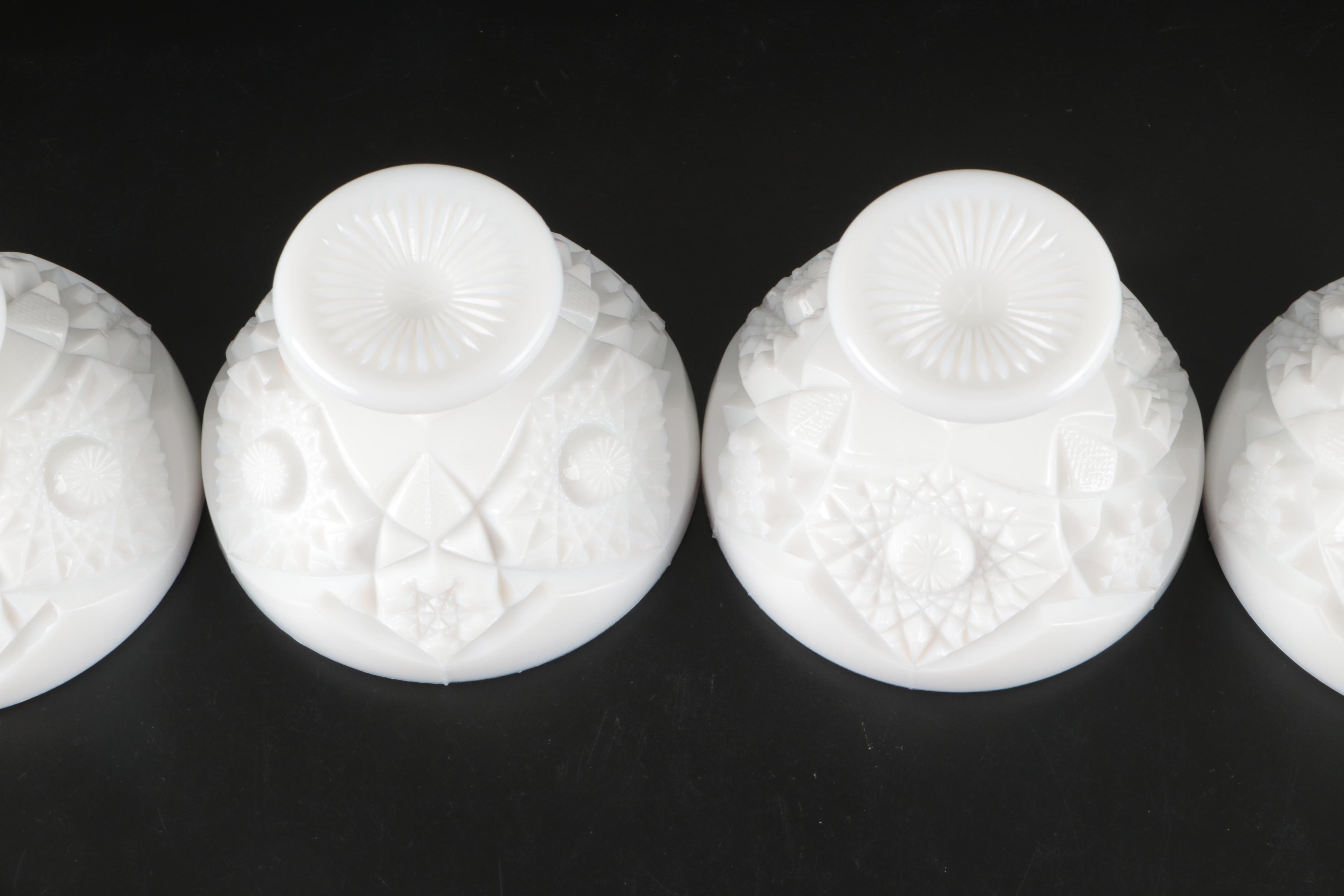 Kemple Milk Glass "Hobstar and Fan" Low Sherbets, Mid to Late 20th Century