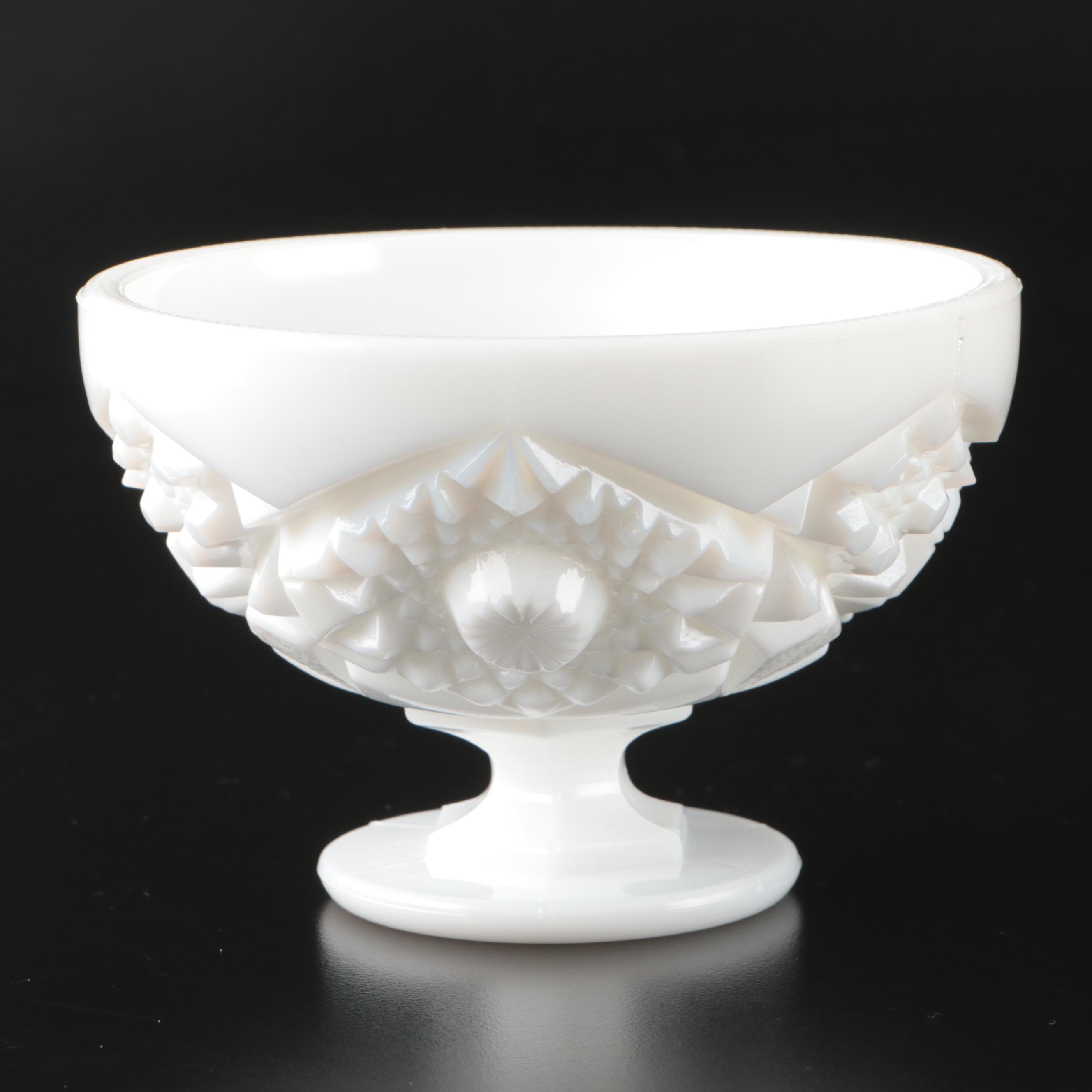 Kemple Milk Glass "Hobstar and Fan" Low Sherbets, Mid to Late 20th Century
