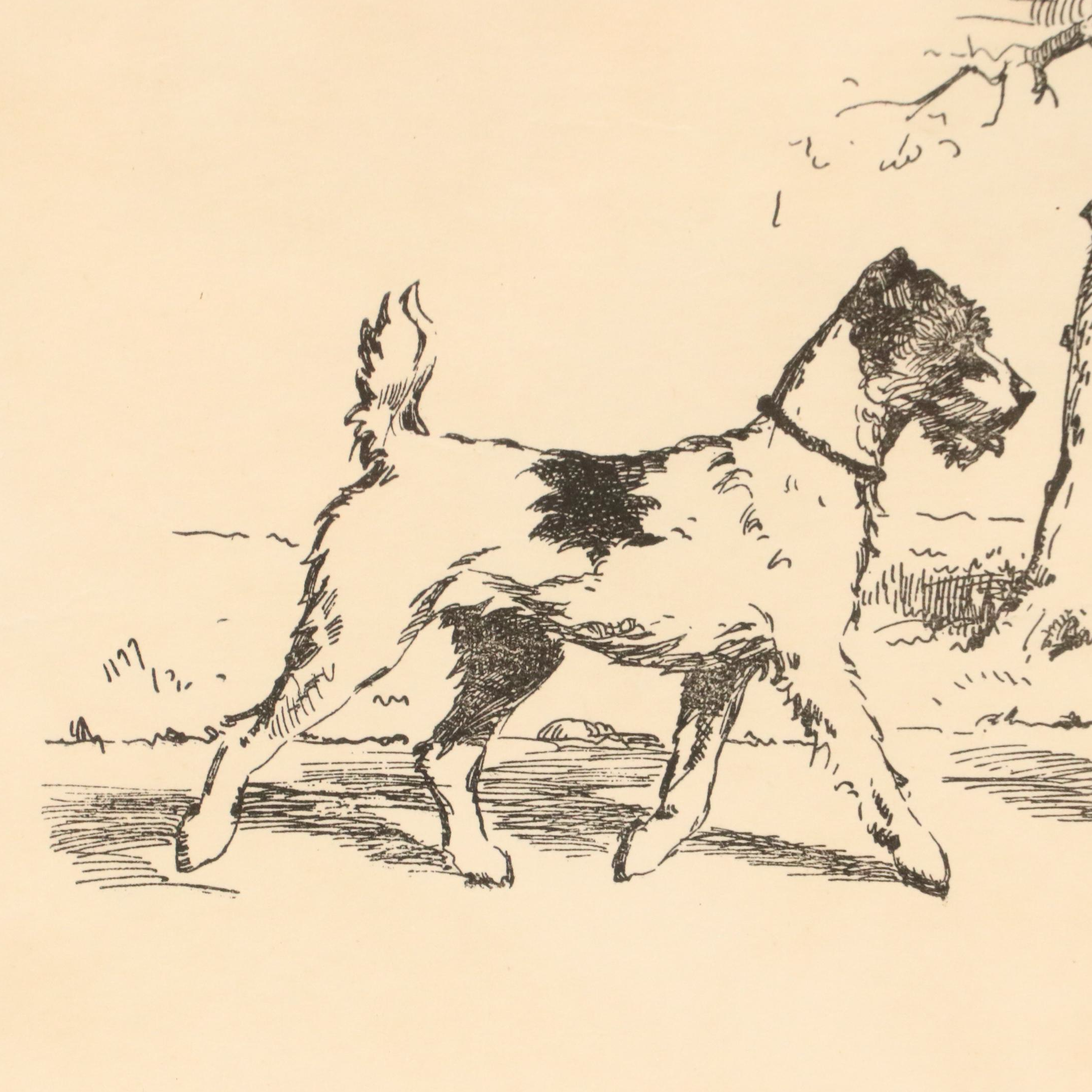 Stylized Engraving of Two Fox Terriers, Early 20th Century