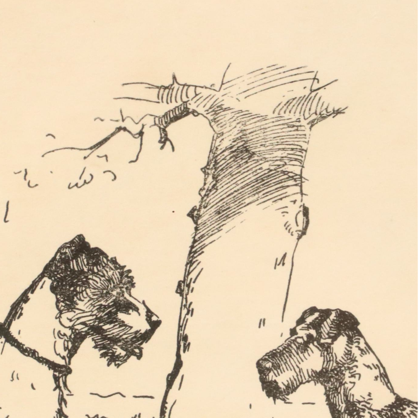 Stylized Engraving of Two Fox Terriers, Early 20th Century