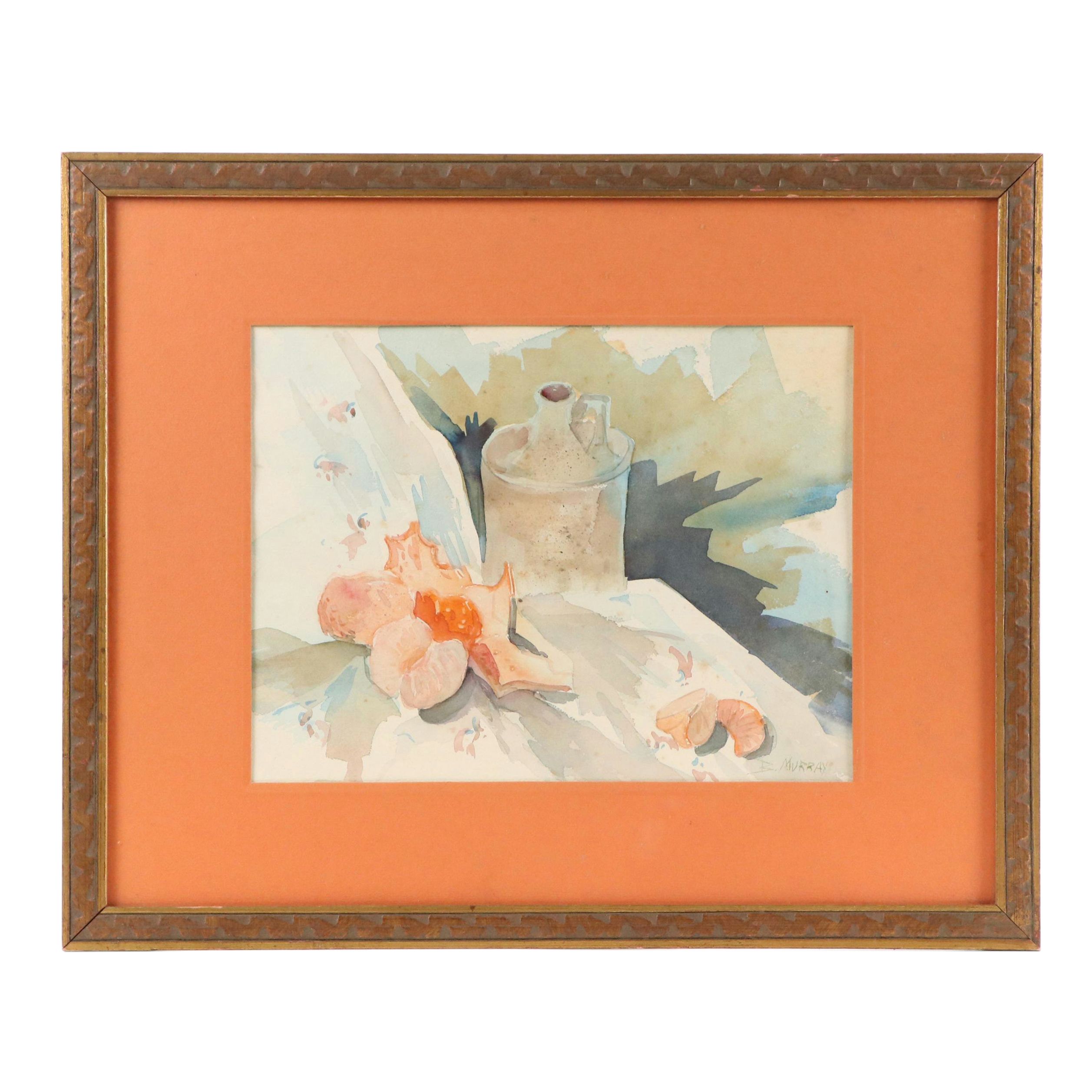 B. Murray Still Life Watercolor Painting with Oranges and Jug