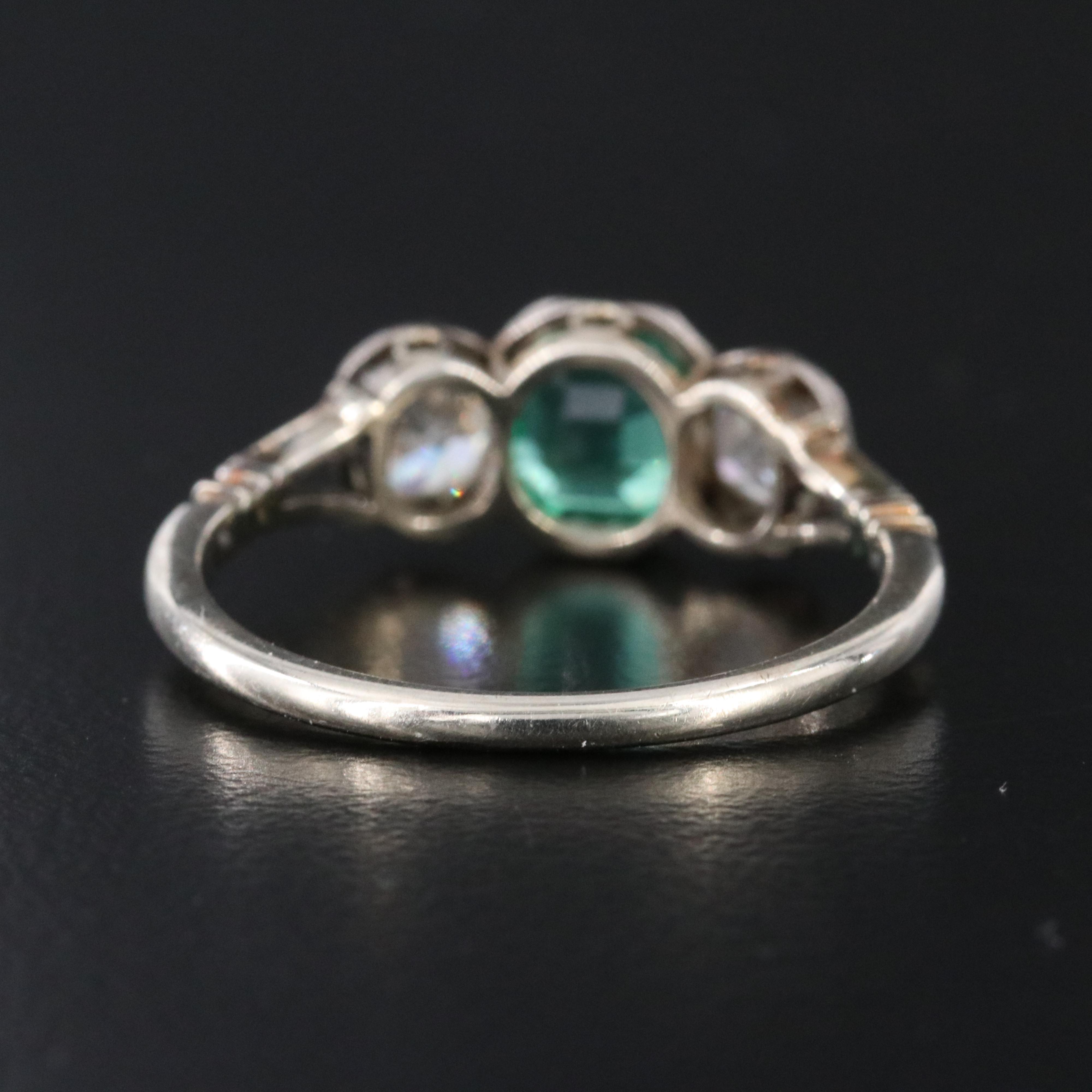 Early 1900's 14K, 10K, 1.05 CT Emerald and 0.93 CTW Old Mine Cut Diamond Ring