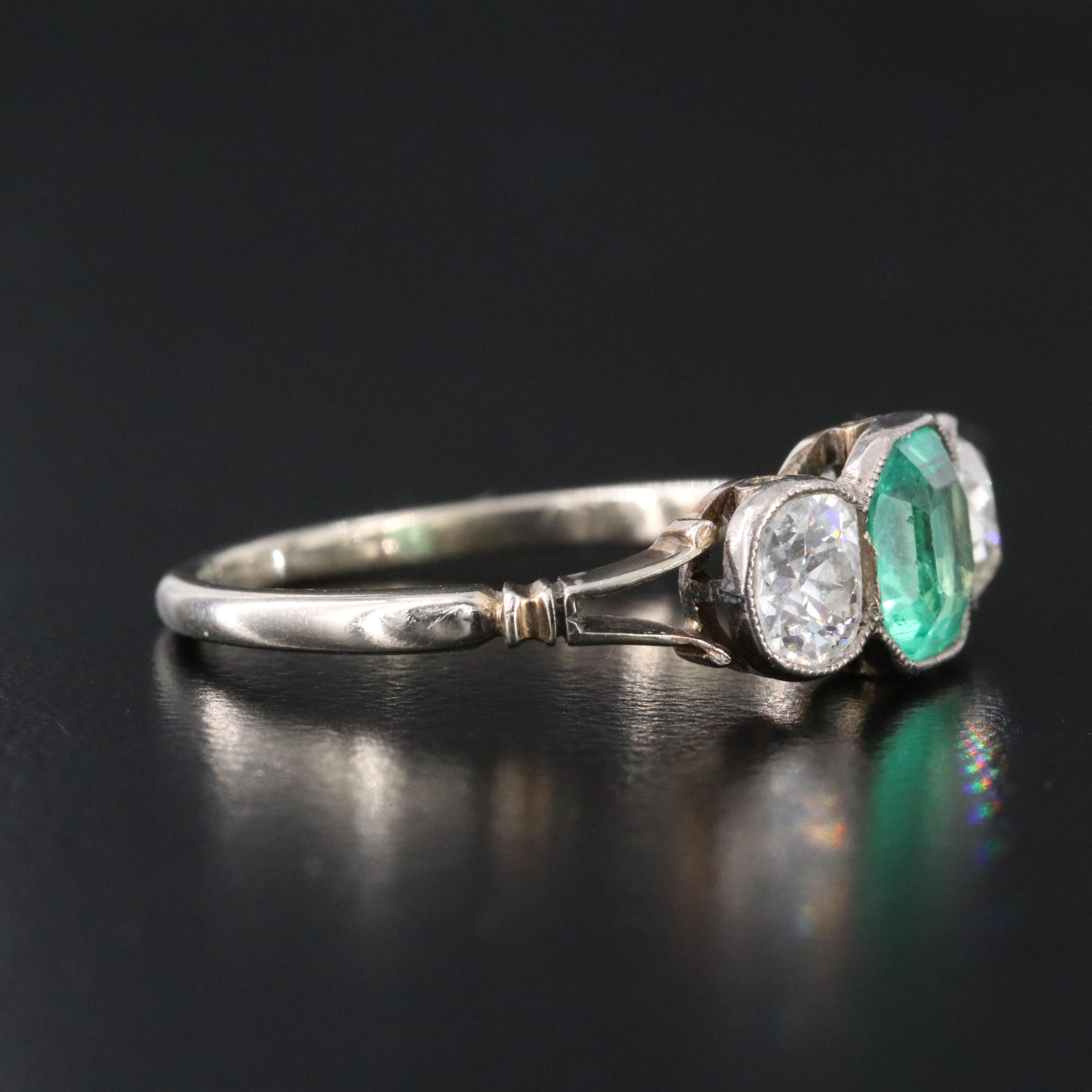 Early 1900's 14K, 10K, 1.05 CT Emerald and 0.93 CTW Old Mine Cut Diamond Ring