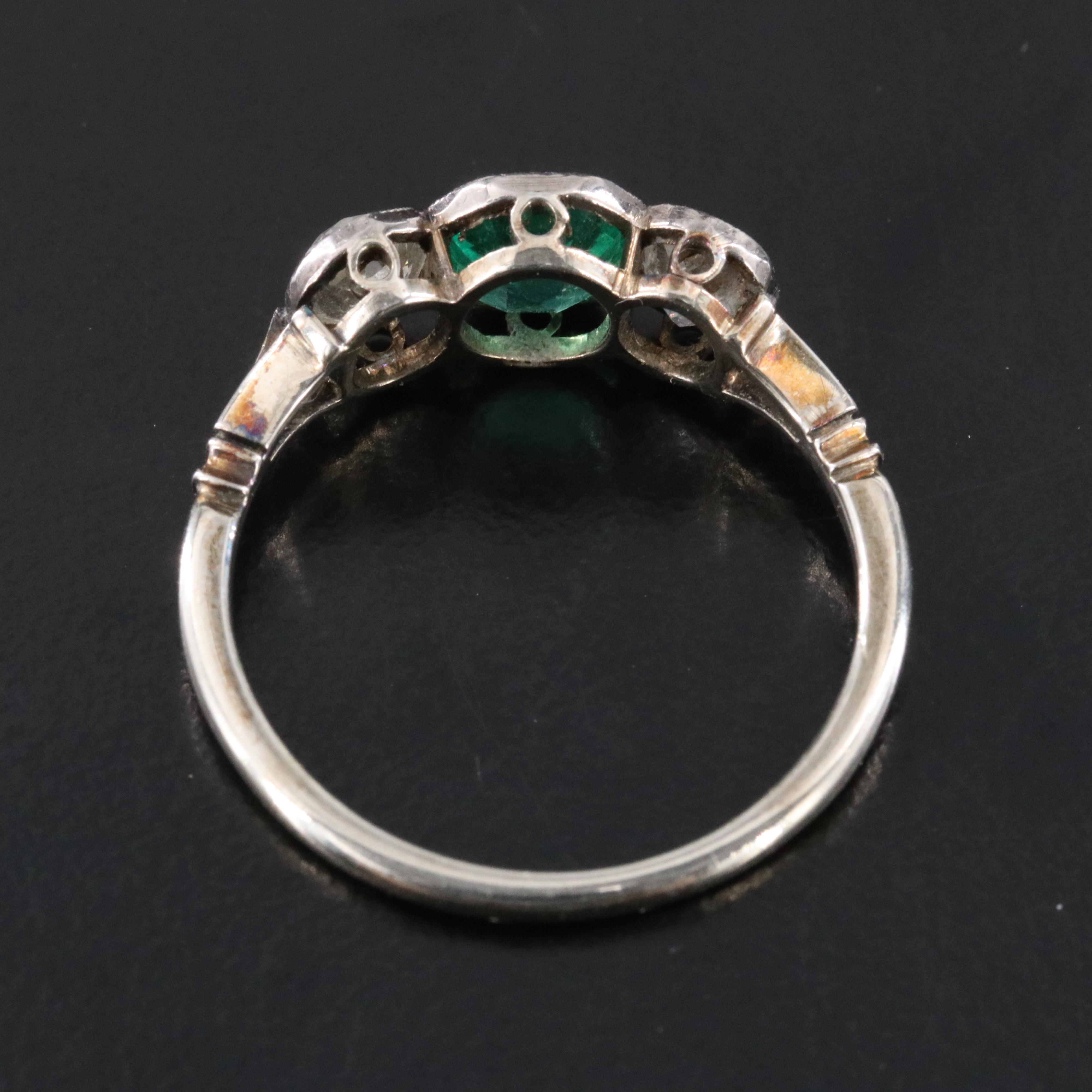 Early 1900's 14K, 10K, 1.05 CT Emerald and 0.93 CTW Old Mine Cut Diamond Ring