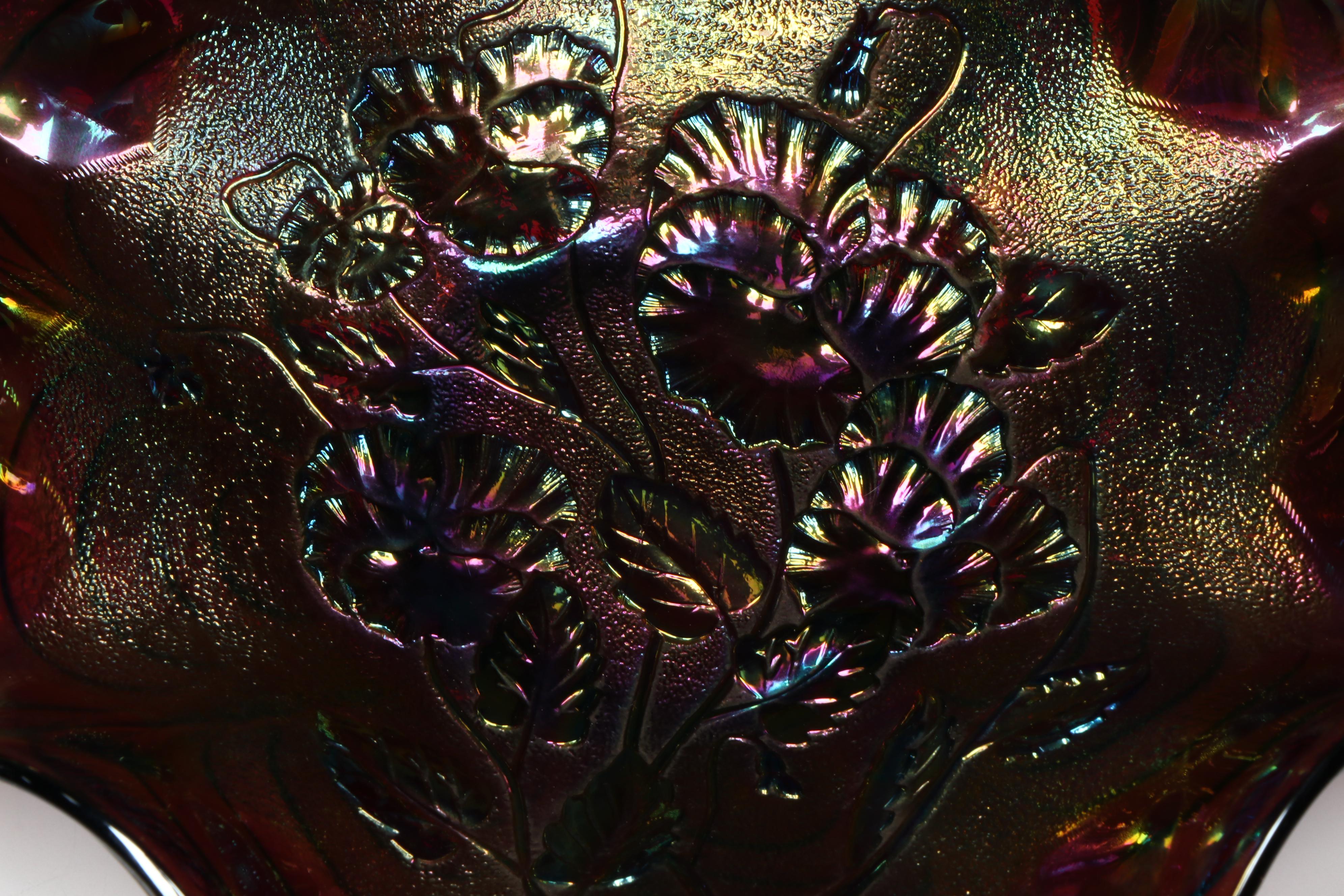 Iridescent Scalloped Carnival Glass Decorative Bowls, Dishes and Compote